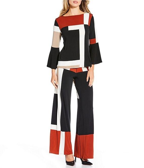 Eva Varro Coordinating Colorblock Boat Neck Long Flared Bell Sleeve Top Product Image