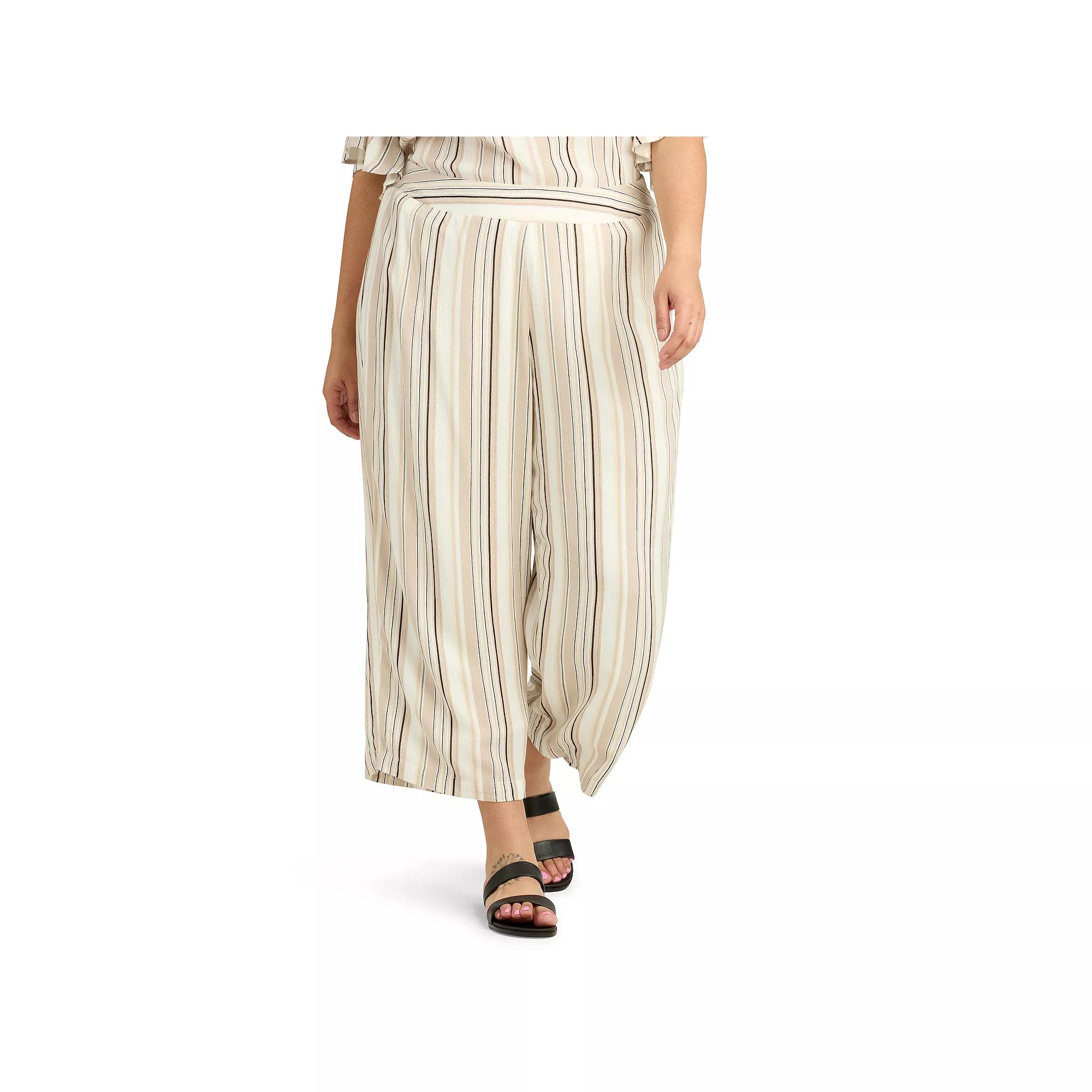 Plus Size AB Studio Wide Leg Striped Cropped Pants, Womens Product Image