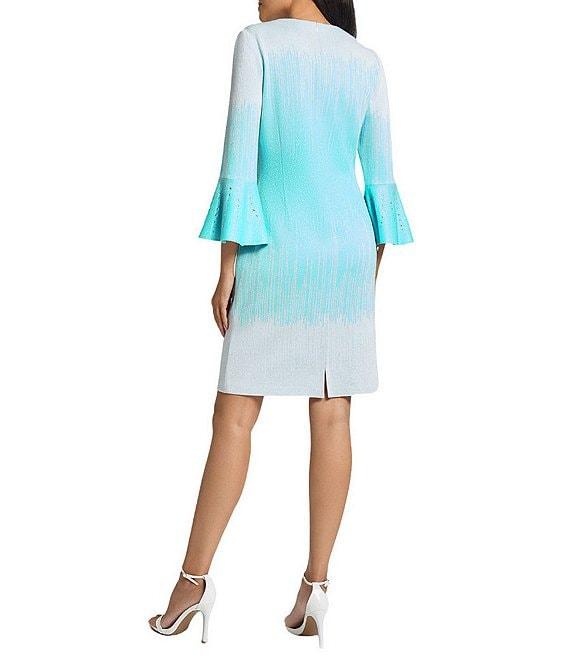 Ming Wang Soft Knit Ombre Round Neck 3/4 Bell Sleeve Dress Product Image