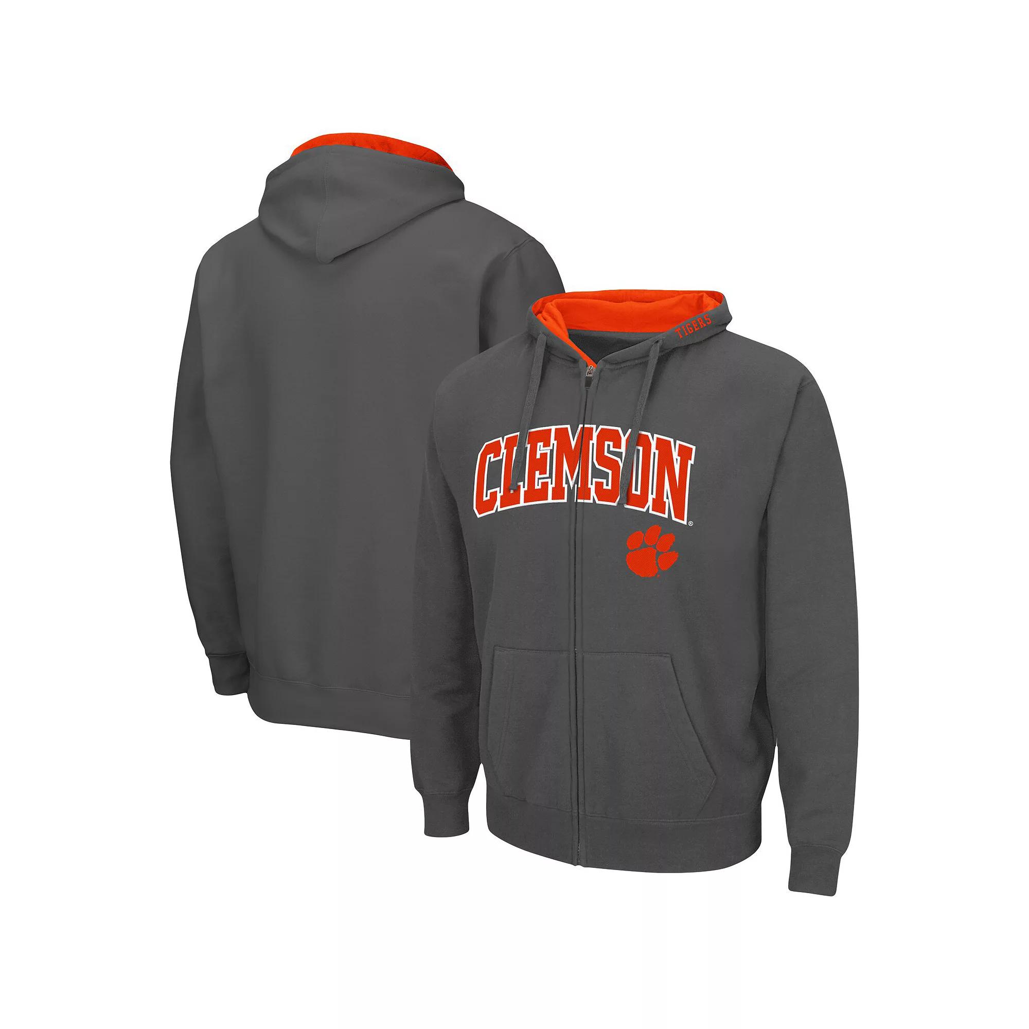 Men's Colosseum Charcoal Clemson Tigers Arch & Logo 3.0 Full-Zip Hoodie, Size: Small Product Image