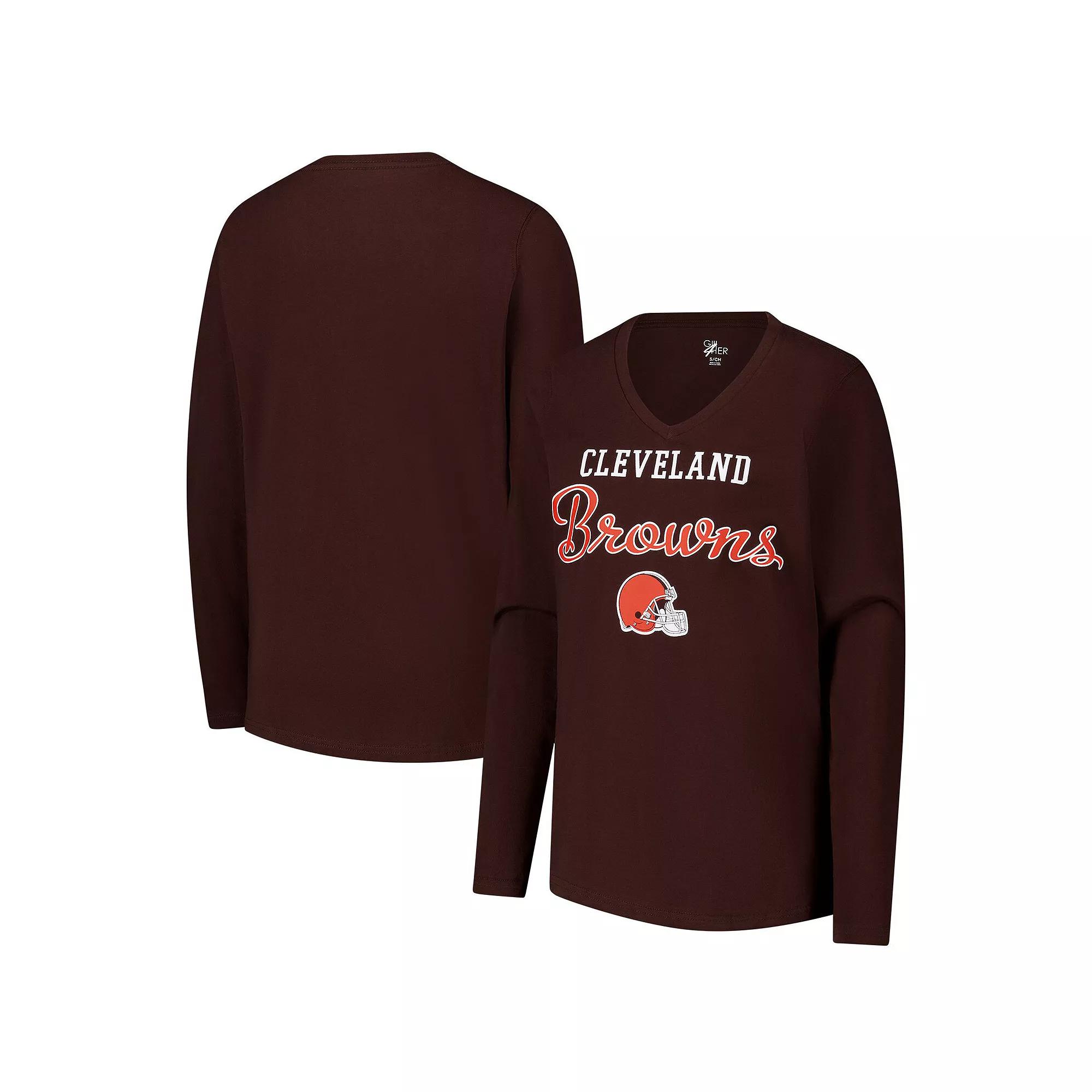Women's G-III 4Her by Carl Banks Brown Cleveland Browns Post Season Long Sleeve V-Neck T-Shirt,  Product Image