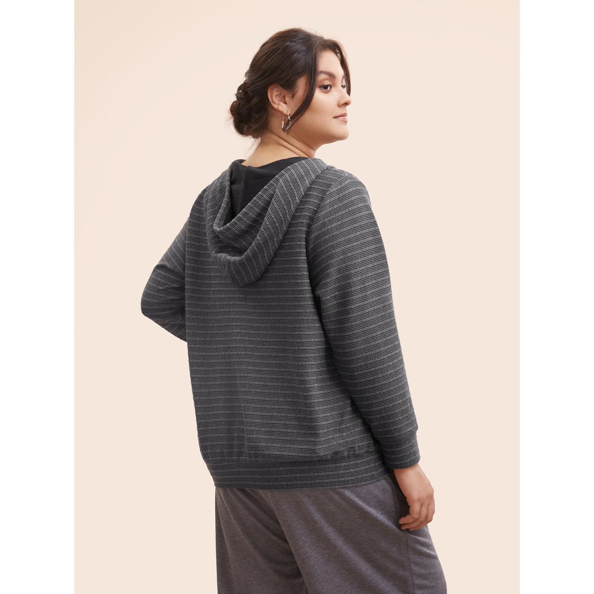 Plus Size Textured O Ring Zipper Hooded Sweatshirt Women DimGray Casual Texture Hooded Everyday Sweatshirts BloomChic 10/M Product Image