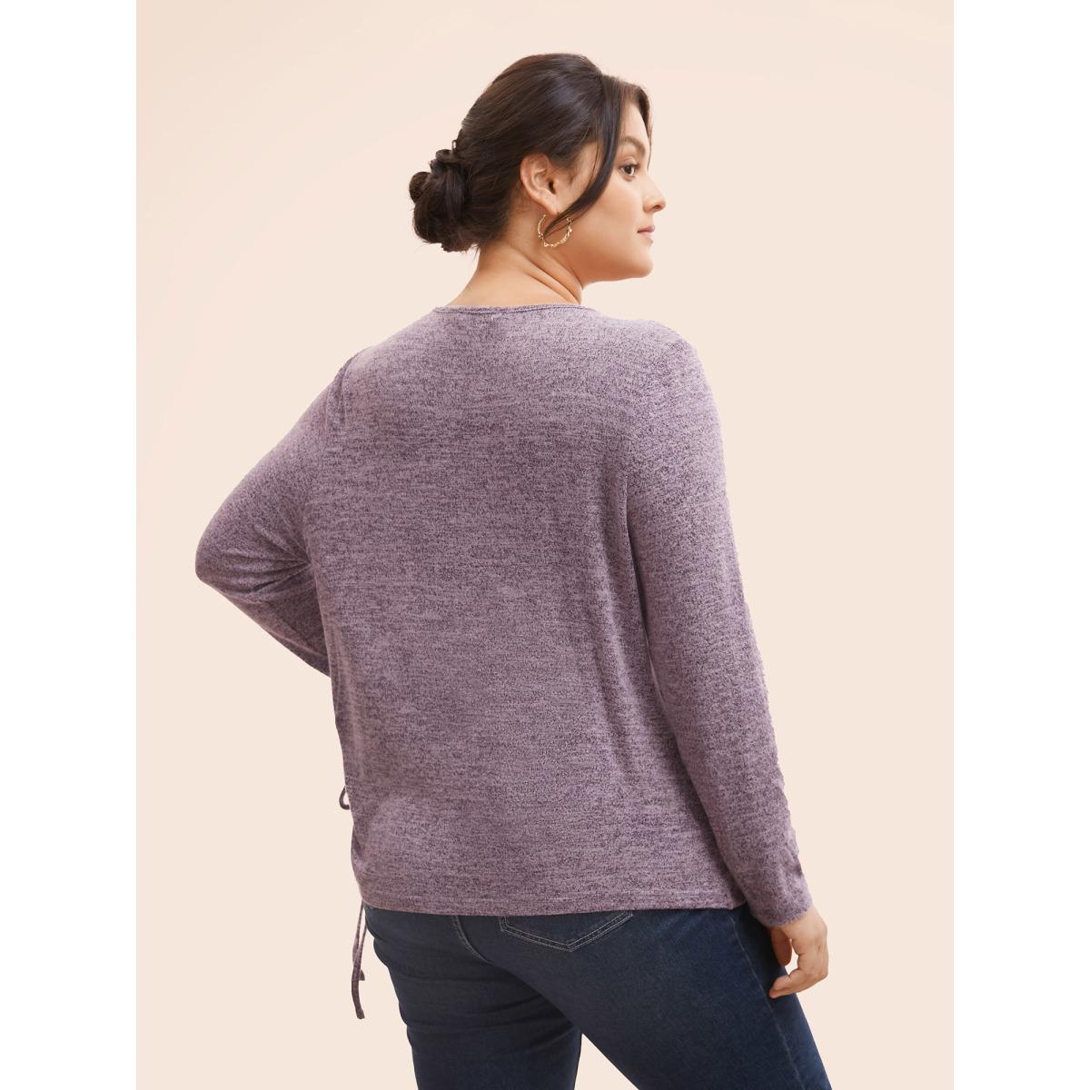 Plus Size Crew Neck Heather Drawstring T-shirt Deeppurplered Women Casual Drawstring Round Neck Bodycon Everyday T-shirts BloomChic 30/6X Product Image