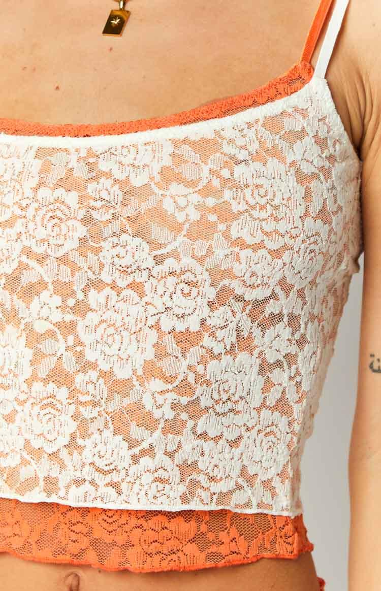 Willow Orange Contrast Lace Tank Top Product Image