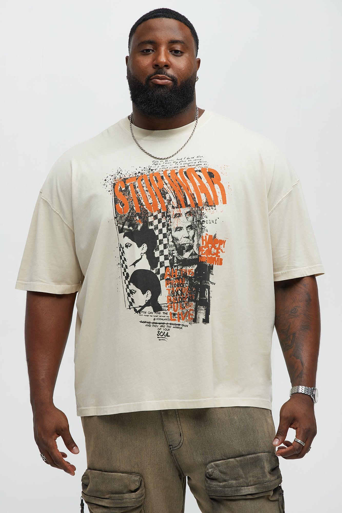 Stop War Live Now Oversized Short Sleeve Tee - Cream Male Product Image