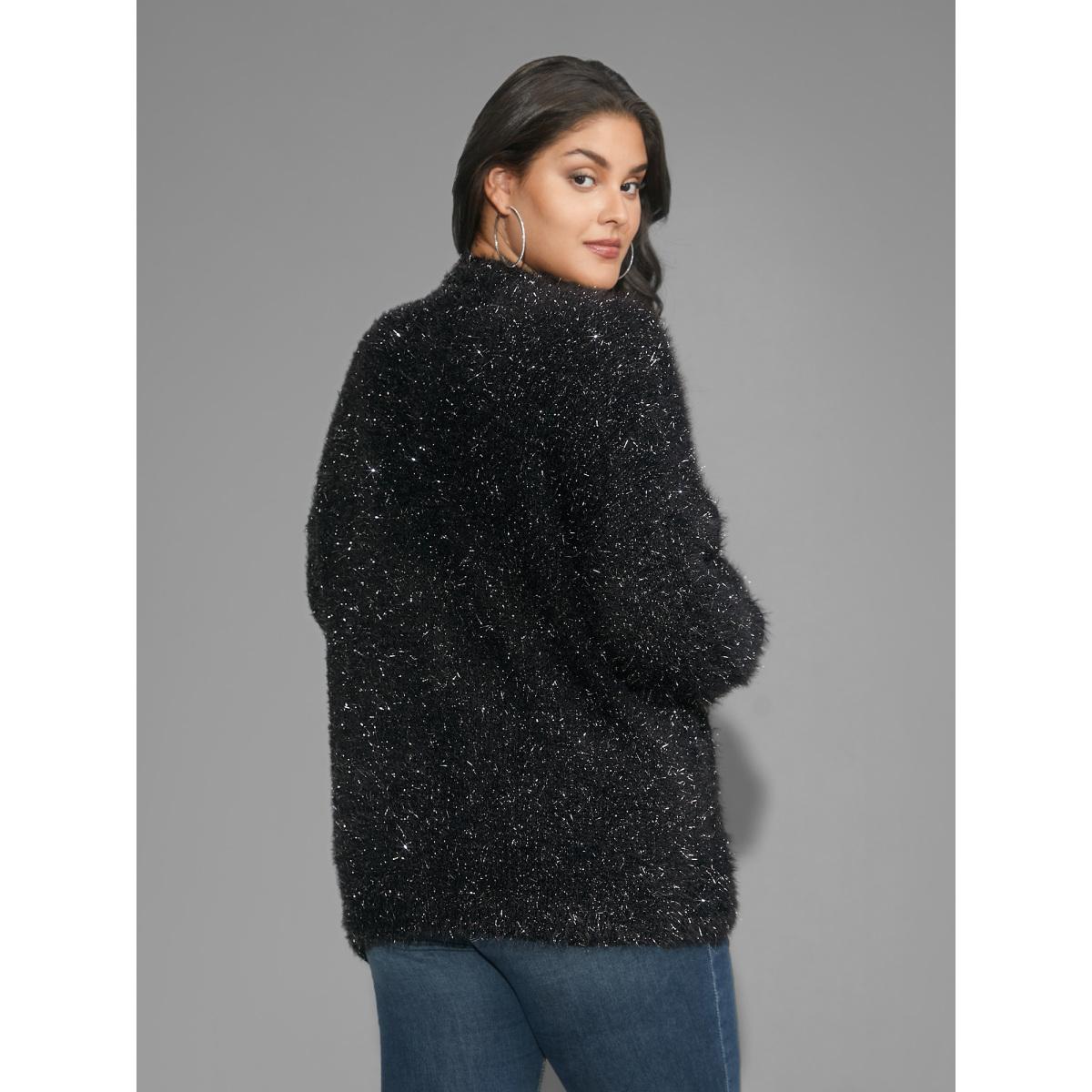 Plus Size Luxe Fluffy Open Front Cardigan Black Women Cocktail Loose Long Sleeve Party Cardigans BloomChic 14-16/1X Product Image