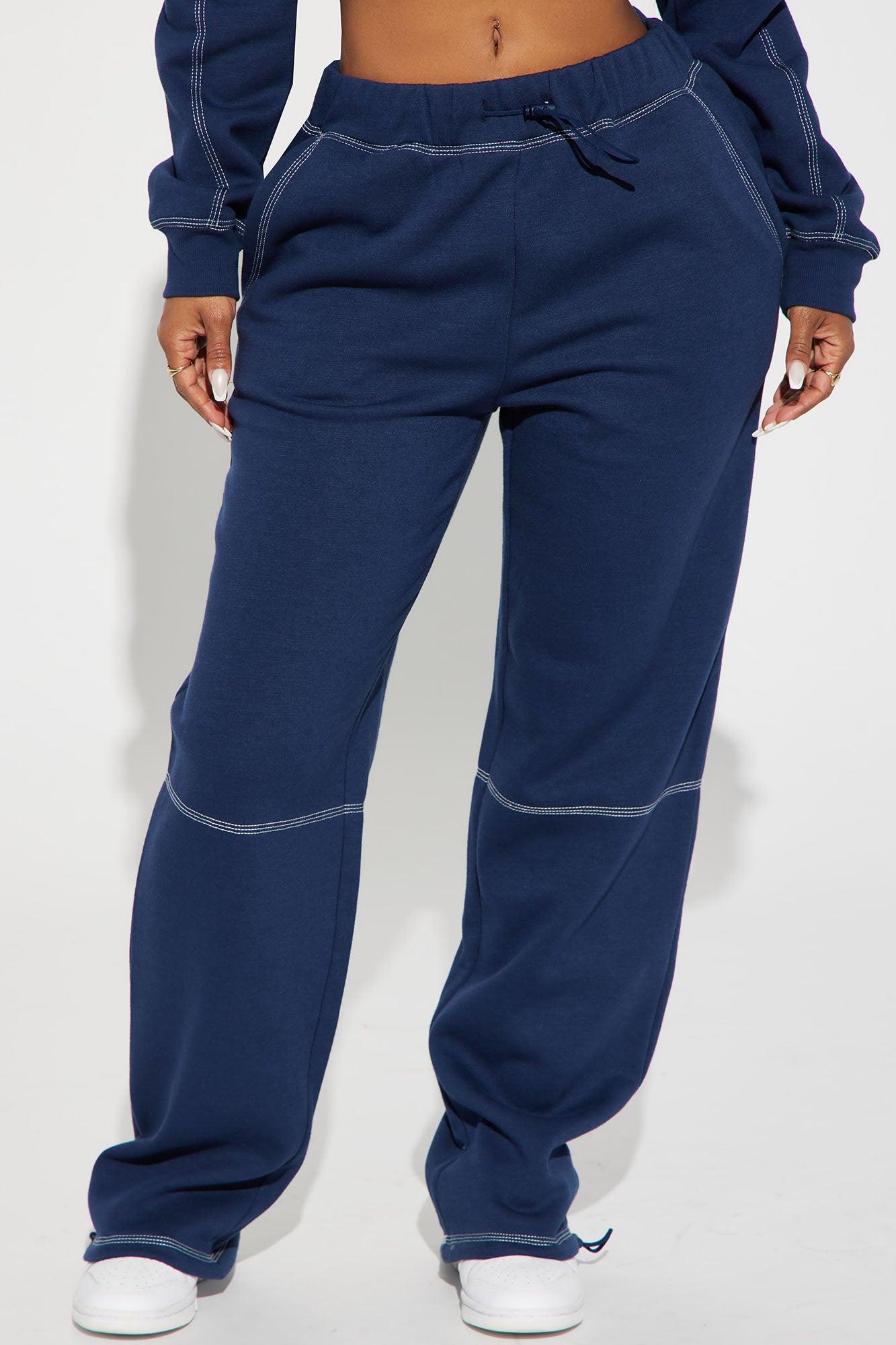 Aria Contrast Stitch Fleece Lounge Jogger - Navy Product Image