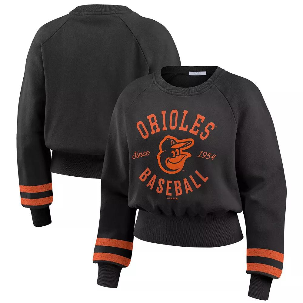 Women's WEAR by Erin Andrews Black San Francisco Giants Vintage Washed Cropped Pullover Sweatshirt,  Product Image