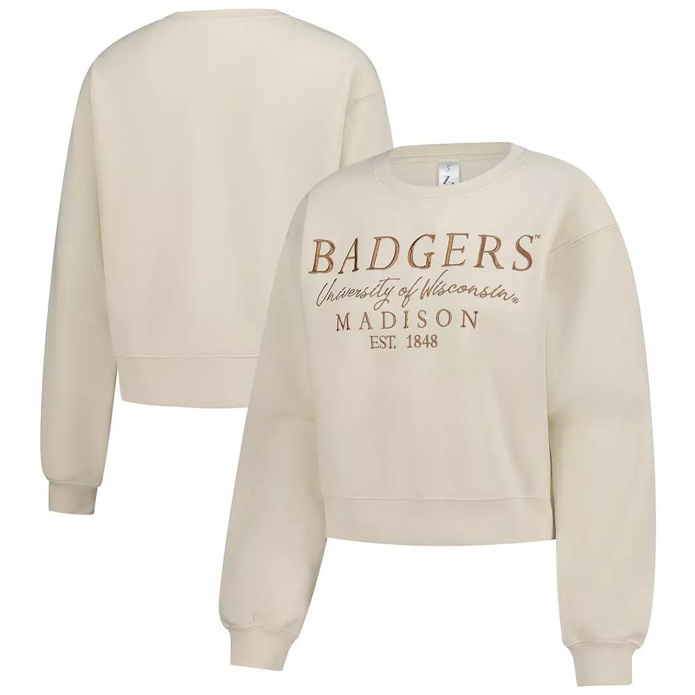 Women's ZooZatz Sand Wisconsin Badgers Cropped Crewneck Sweatshirt, Size: Medium, Team Product Image