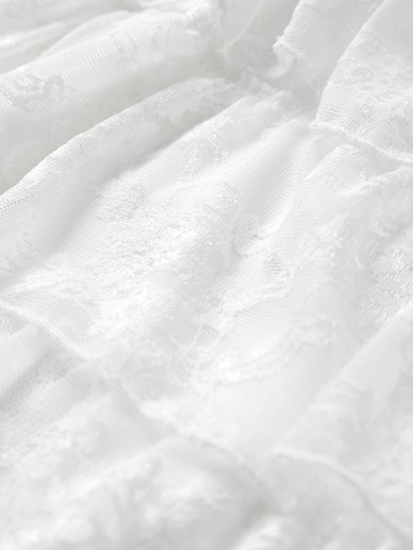 Lace Off Shoulder Tie Front Long Sleeve Tee & Tiered Skirt Set Product Image