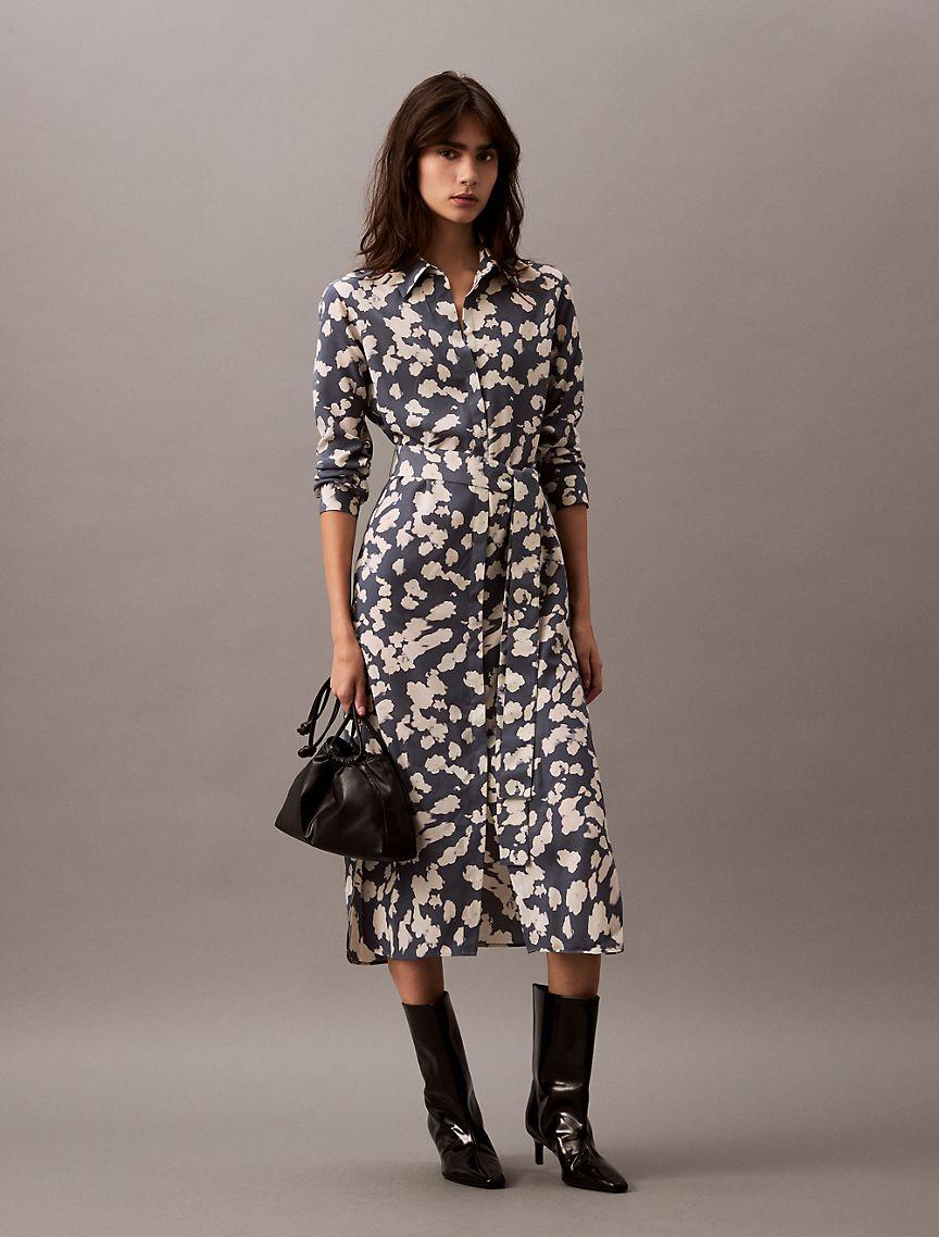 Flowing Print Midi Shirt Dress Product Image