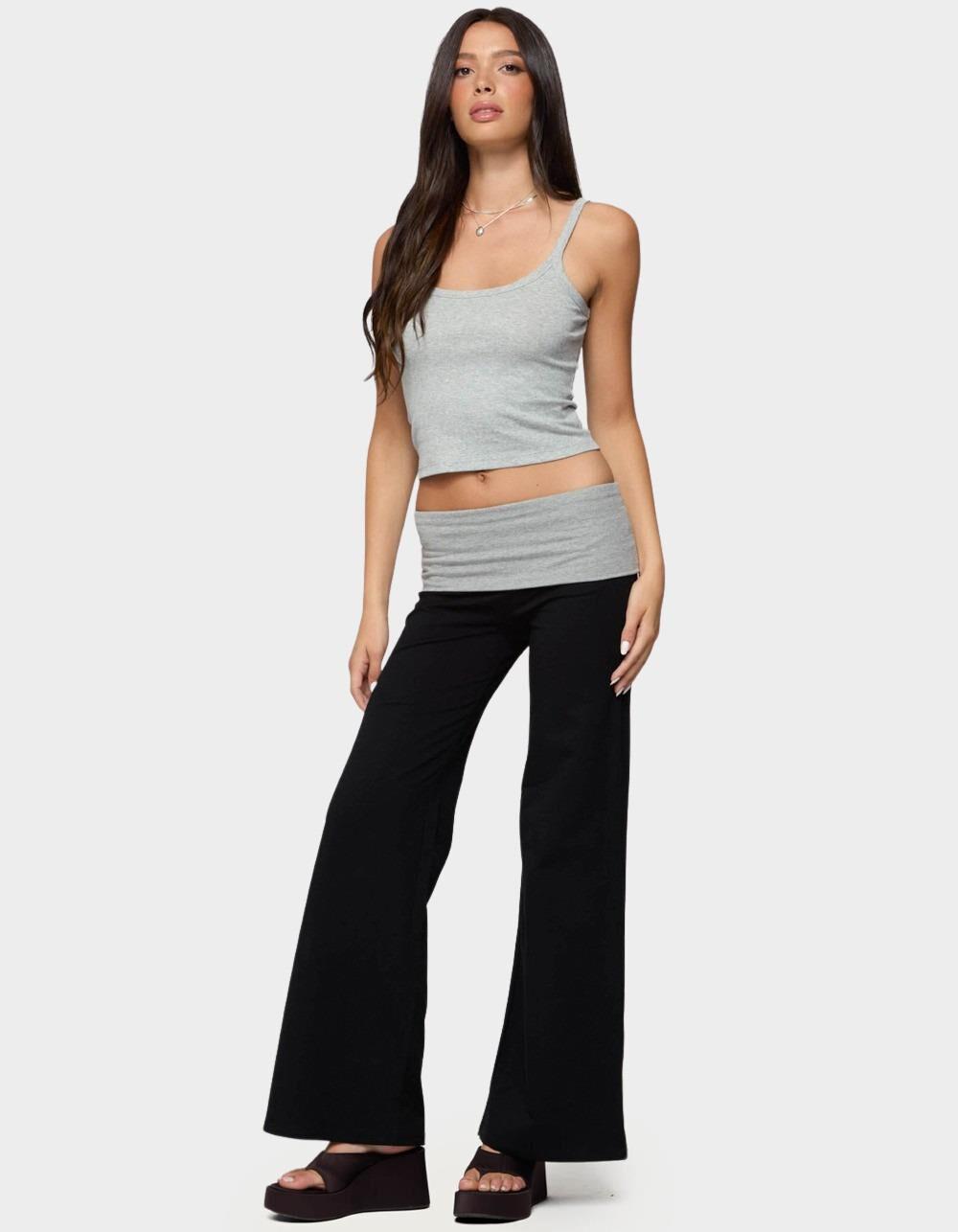 EDIKTED Wide Leg Contrast Fold Over Pants - BLACK Product Image