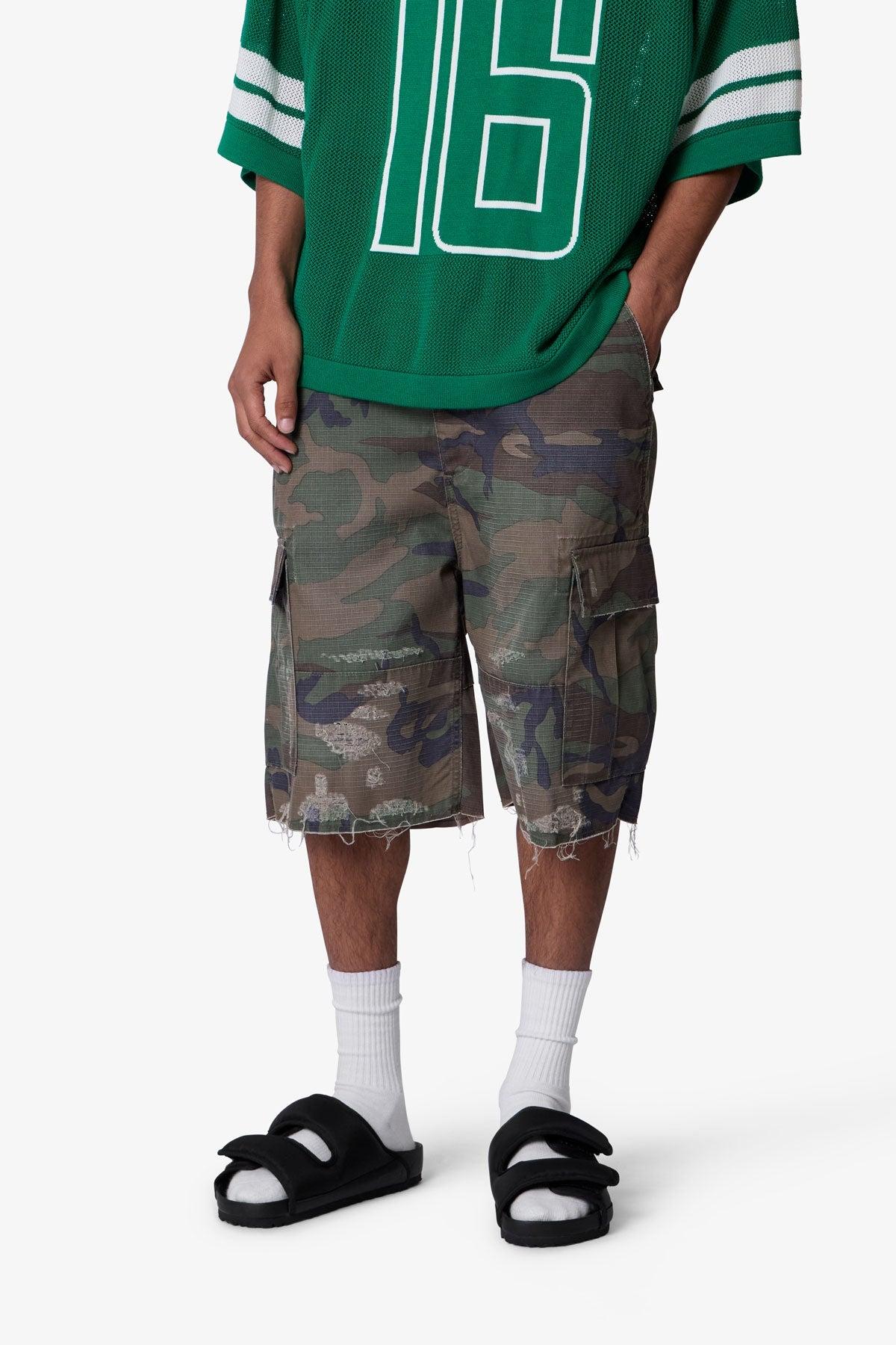 Baggy Distressed Cargo Shorts - Washed Camo Product Image