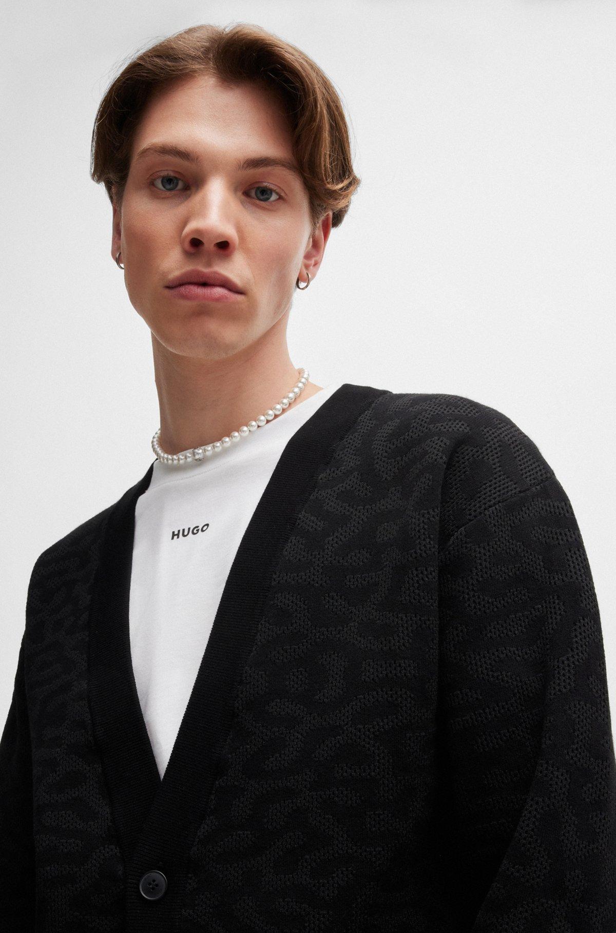 V-neck cardigan with animal-pattern jacquard Product Image