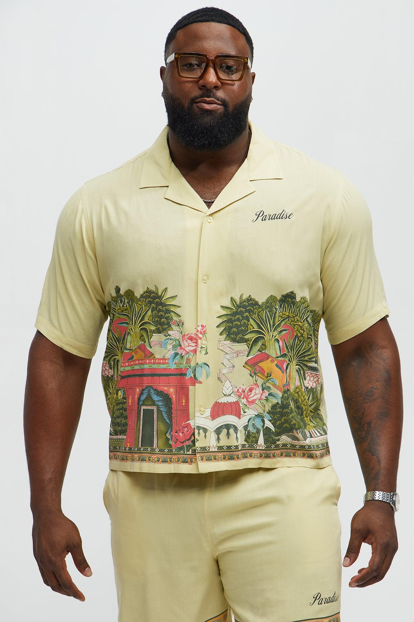 Paradise Set Short Sleeve Button Up Shirt - Lime Male Product Image