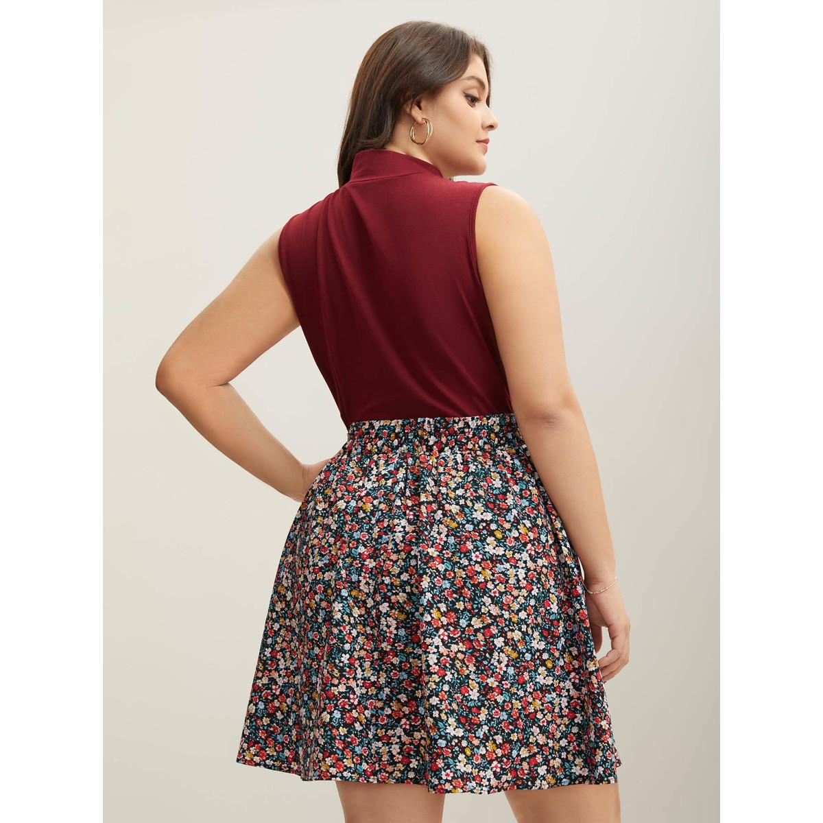 Plus Size Floral Print Stretchy Smocked Waist Mini Skirt Women Multicolor Timeless Gathered Low stretch Side seam pocket Elegant Skirts BloomChic 22-24/3X Product Image