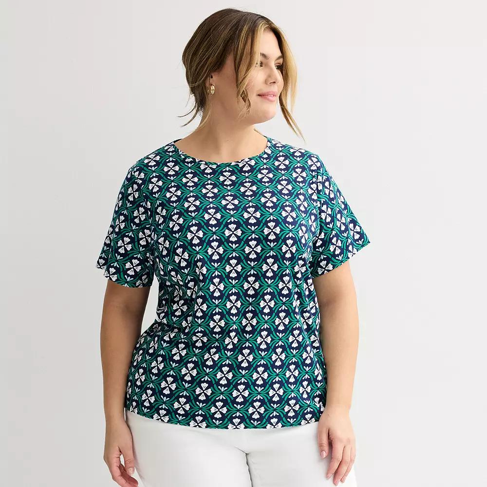 Plus Size Croft & Barrow® Essential Crewneck Top, Women's, Size: 0X, Navy Green Tile Product Image