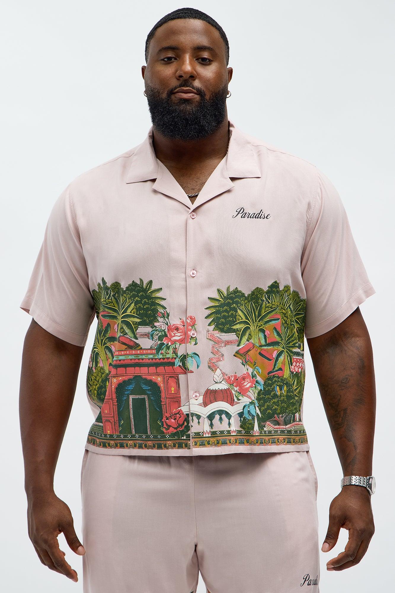 Paradise Set Short Sleeve Button Up Shirt - Pink Male Product Image