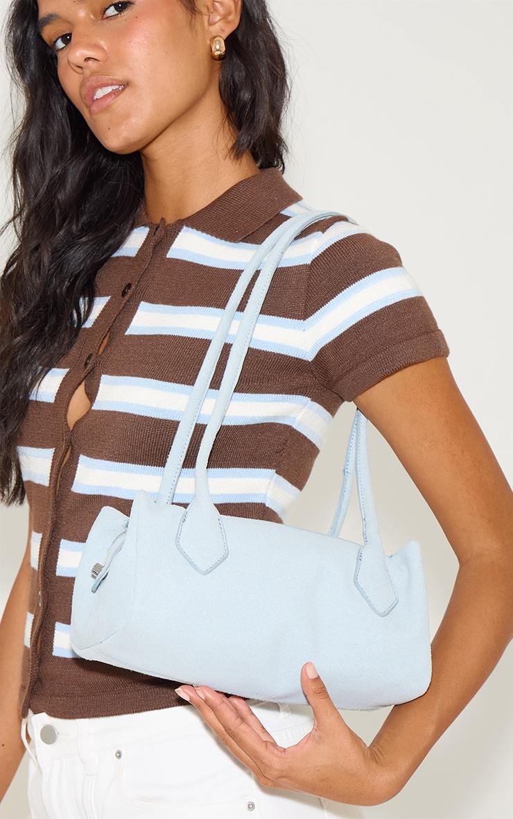 Powder Blue Faux Suede Bowler Shoulder Bag Product Image