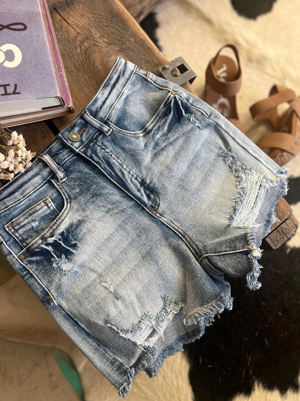 Distressed Tummy Control Denim Shorts - 2 Colors Product Image