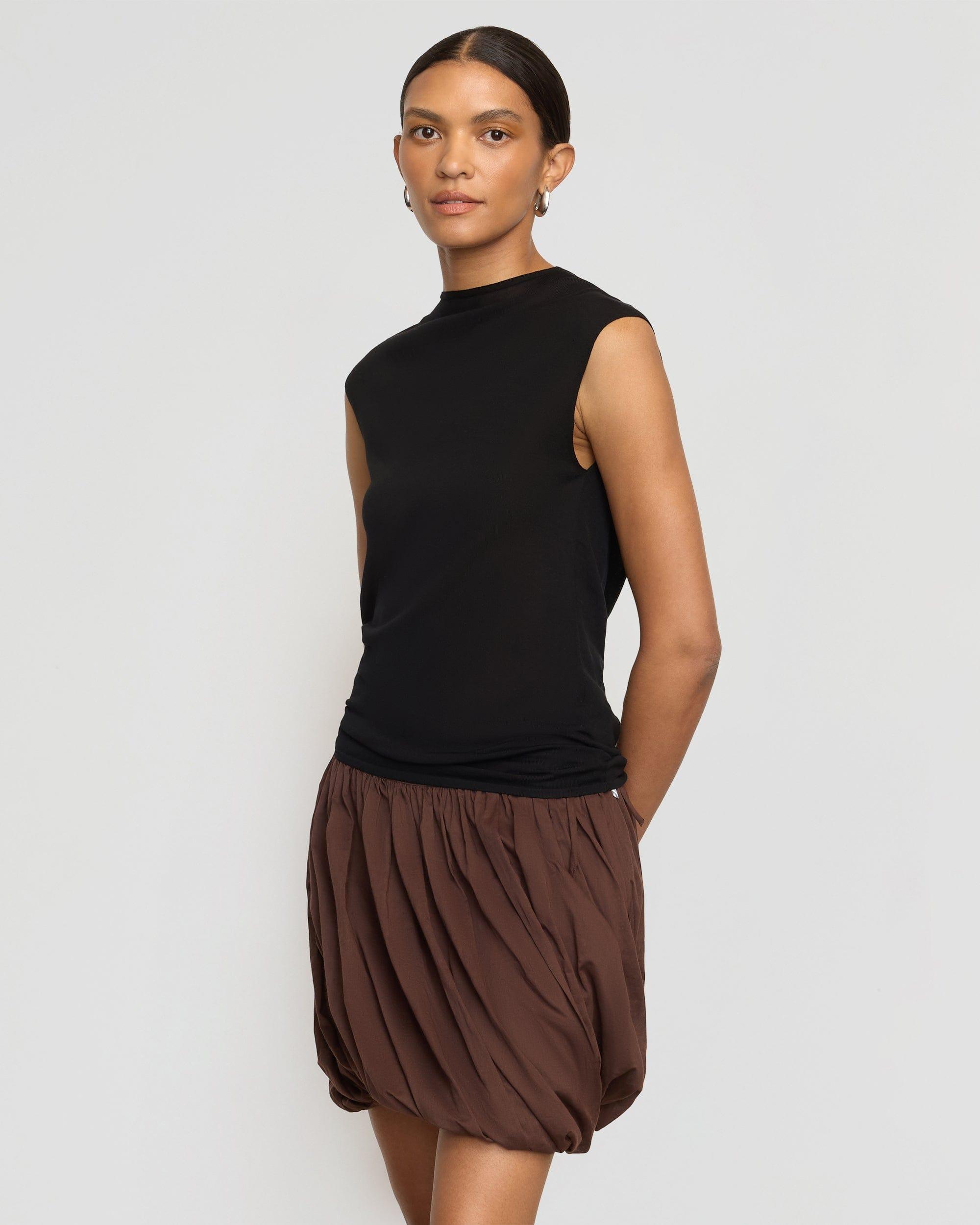 Vallo Semi-Sheer Cowl-Back Knit Blouse Product Image