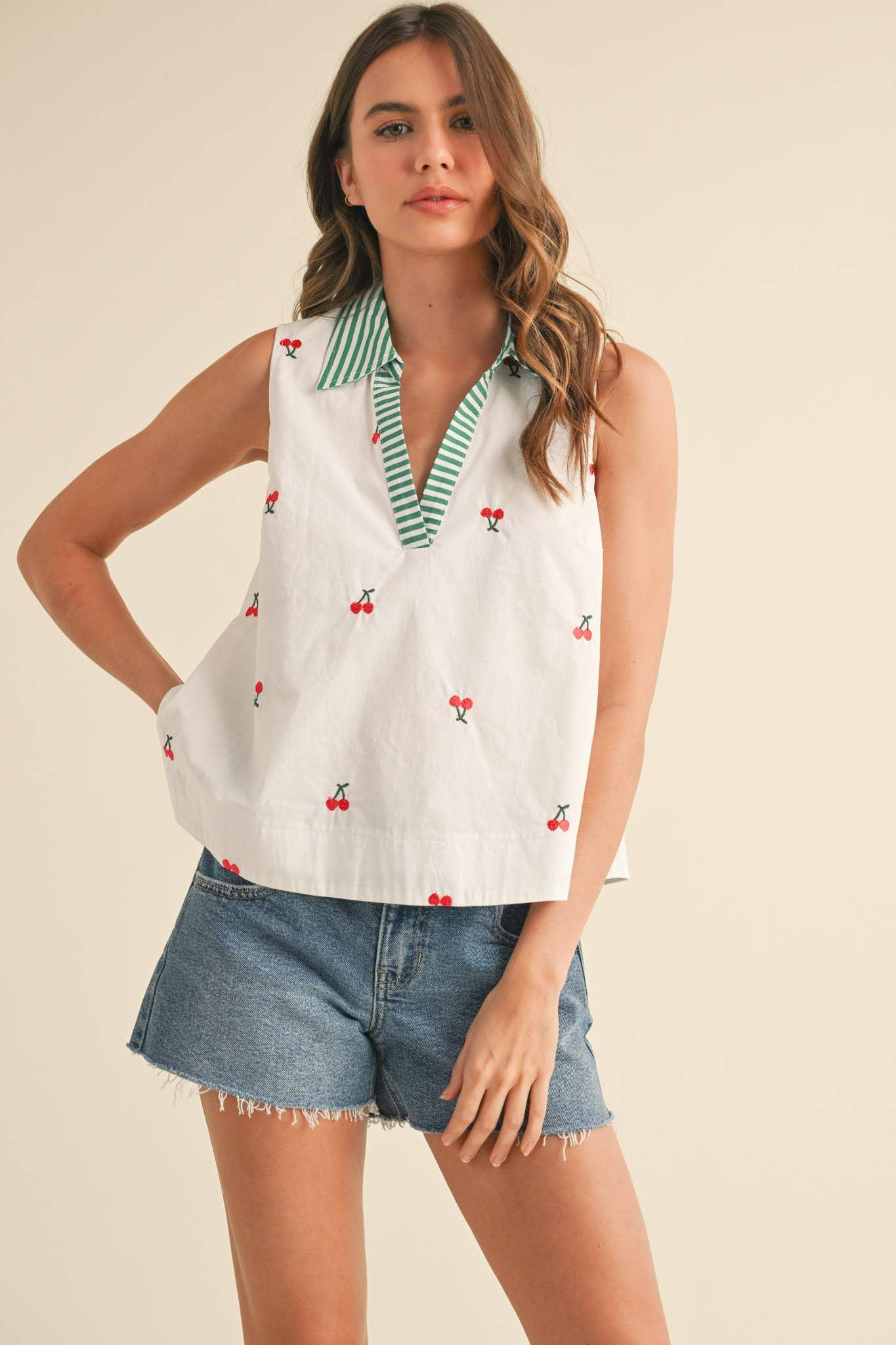 Cherry Embroidered Tank Product Image