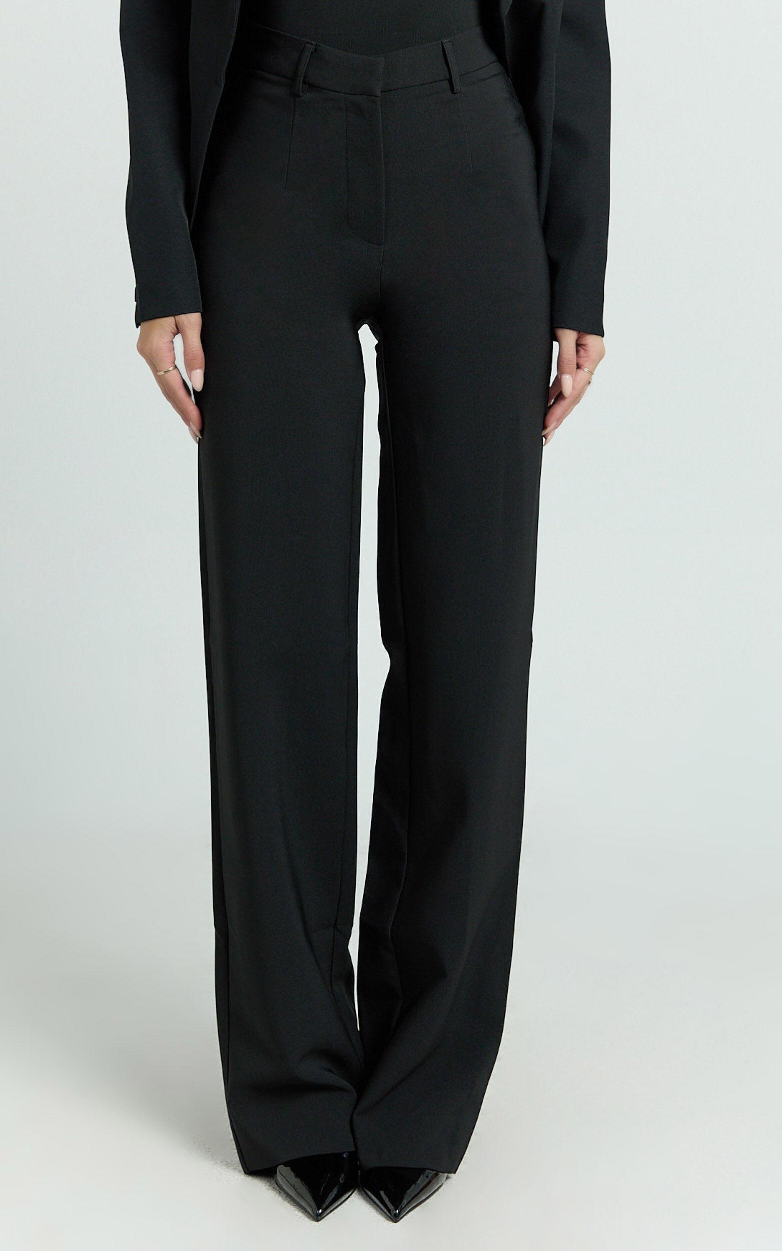 Sally Pants - Mid Waisted Straight Leg Tailored Pants in Black Product Image