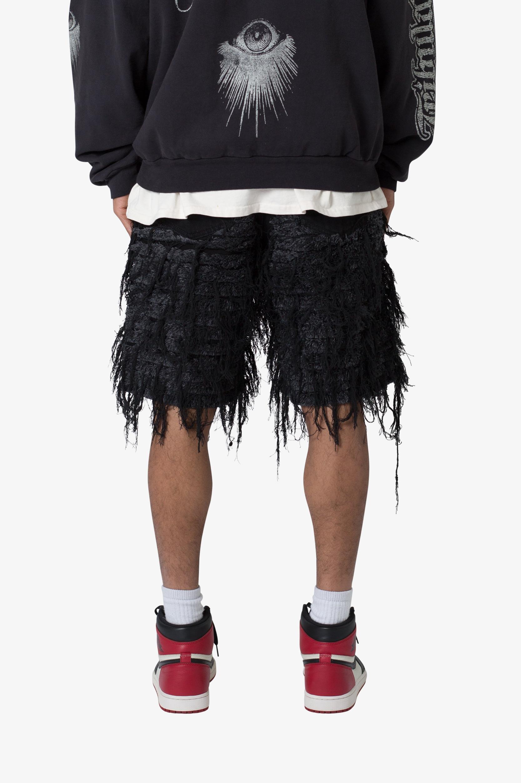 Allover Frayed Denim Shorts - Black Product Image
