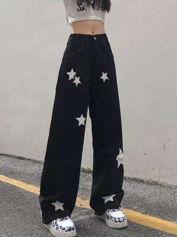 Black Wash Embroidered Star Boyfriend Jeans Product Image