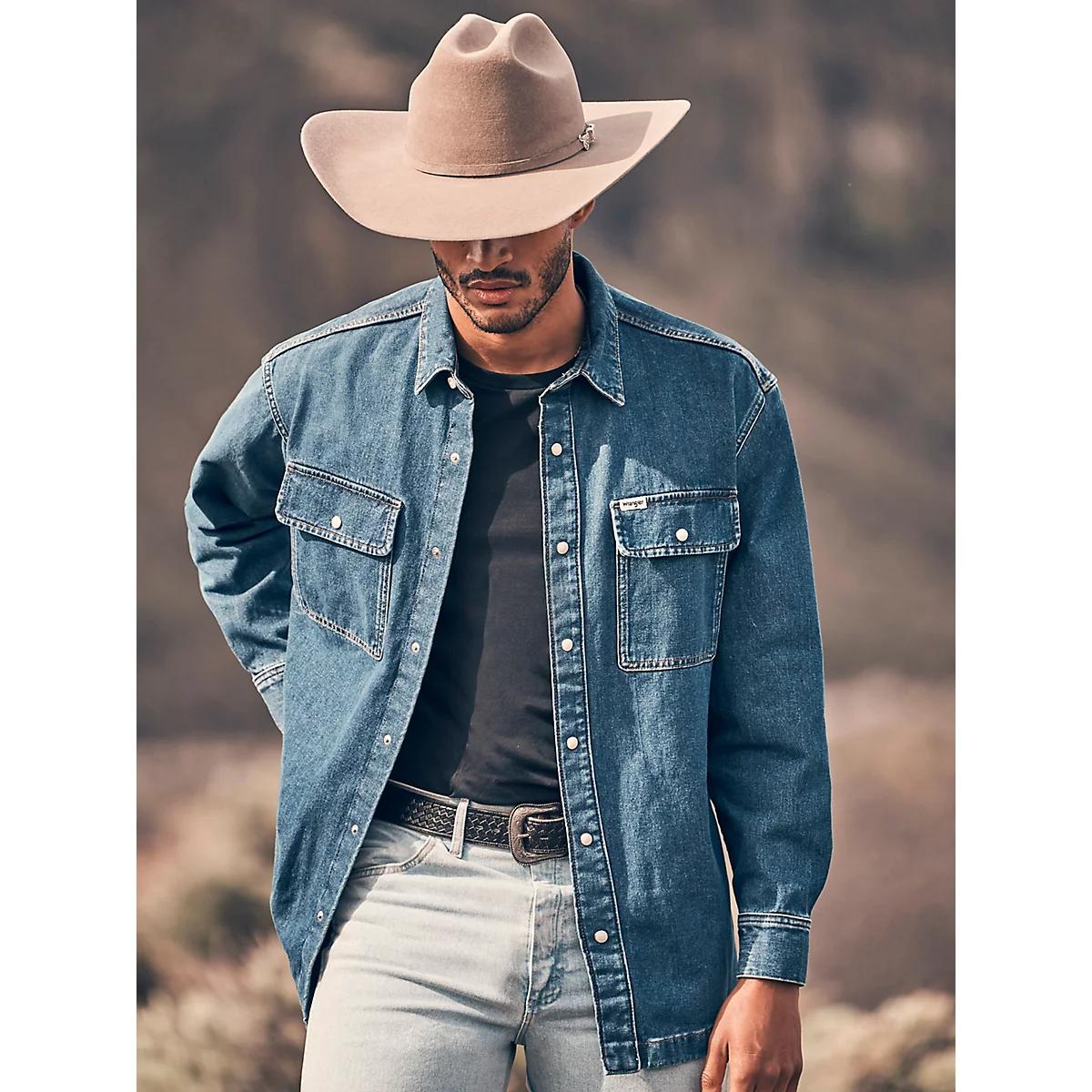Men's Oversized Denim Shirt in Retro Blue Product Image
