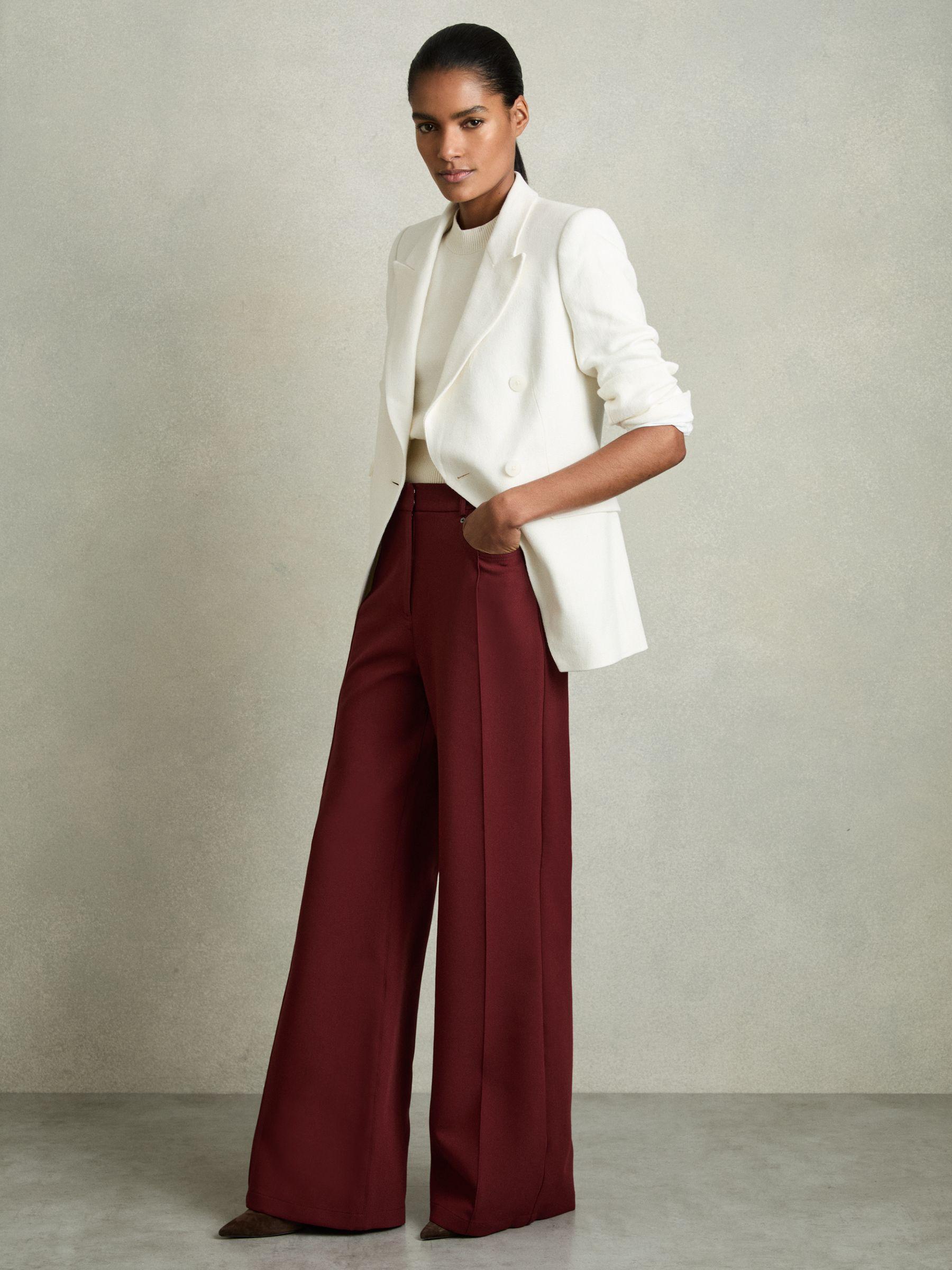 Linen Wide-Leg Whipstitch Trousers in White Product Image