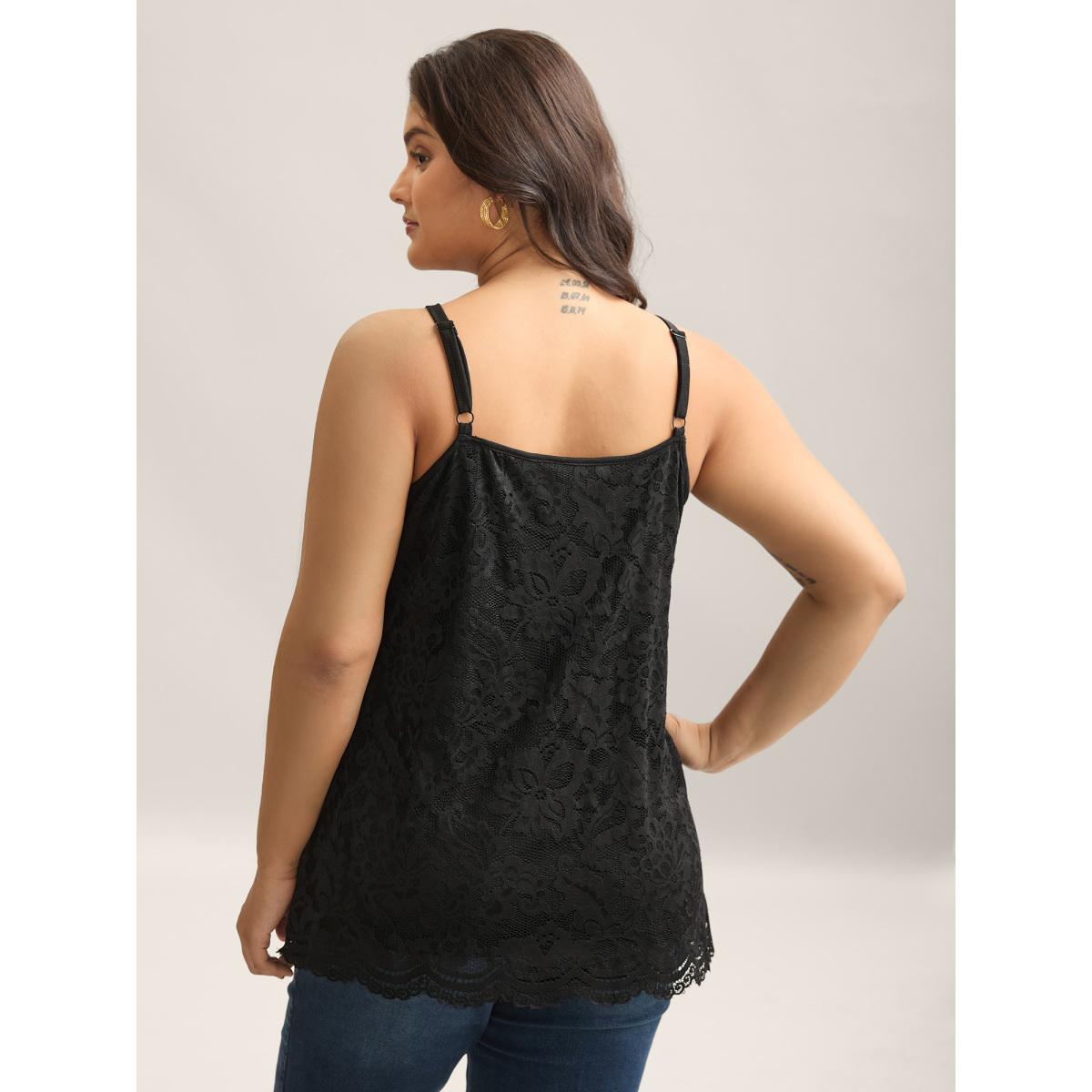 Plus Size Floral Lace Lined Tank Top Women Black Timeless Non V-neck Elegant Tank Tops Camis BloomChic 12/L Product Image