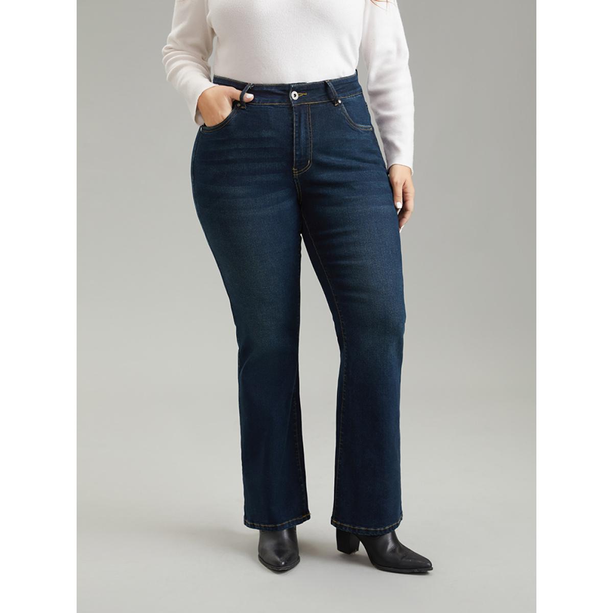 Plus Size High Rise Bootcut Zipper Fly Jeans Women DarkBlue Casual Plain Plain High stretch Pocket Jeans BloomChic 20/2X Product Image