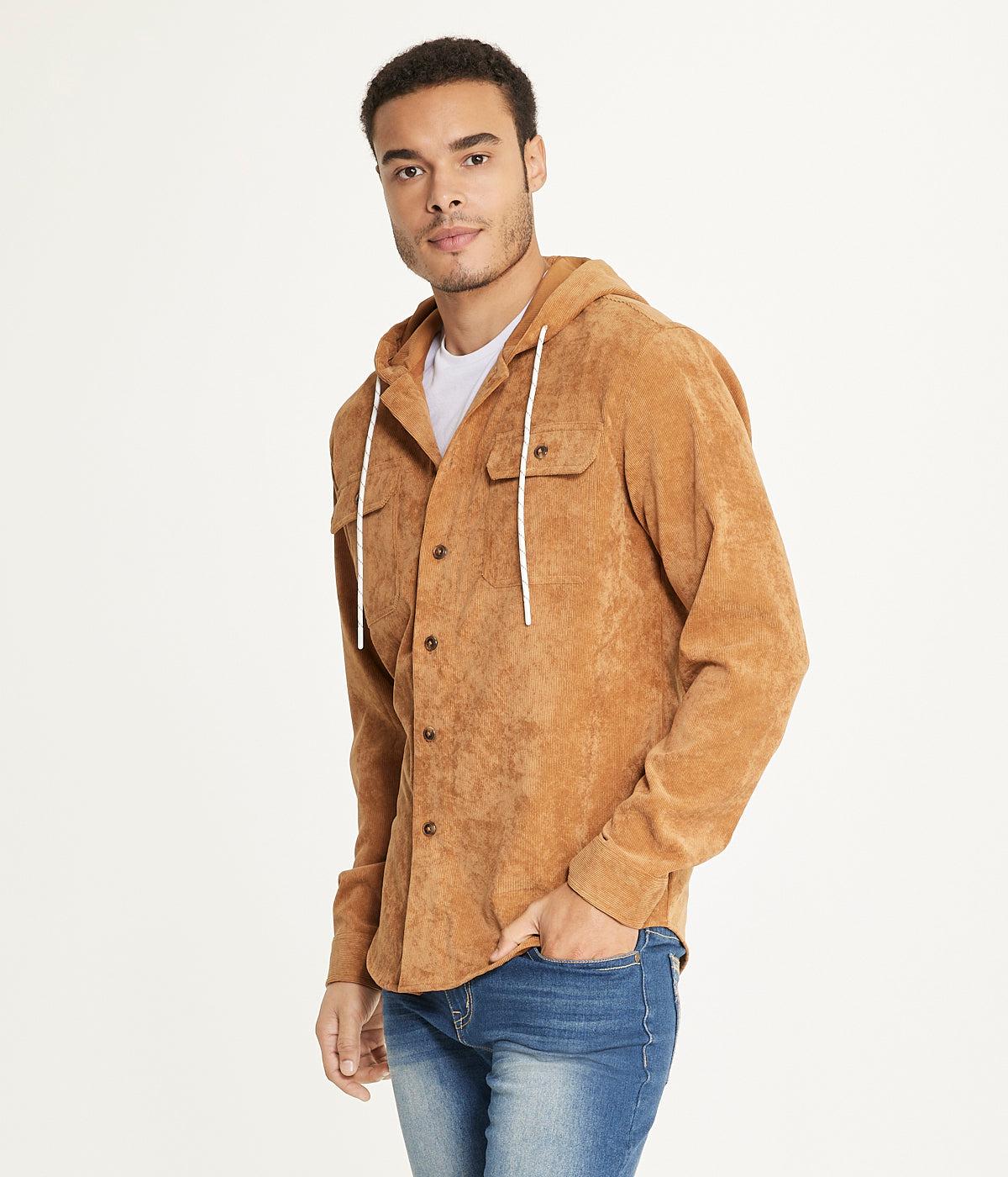 Men's Long Sleeve Corduroy Hooded Shirt Jacket Product Image