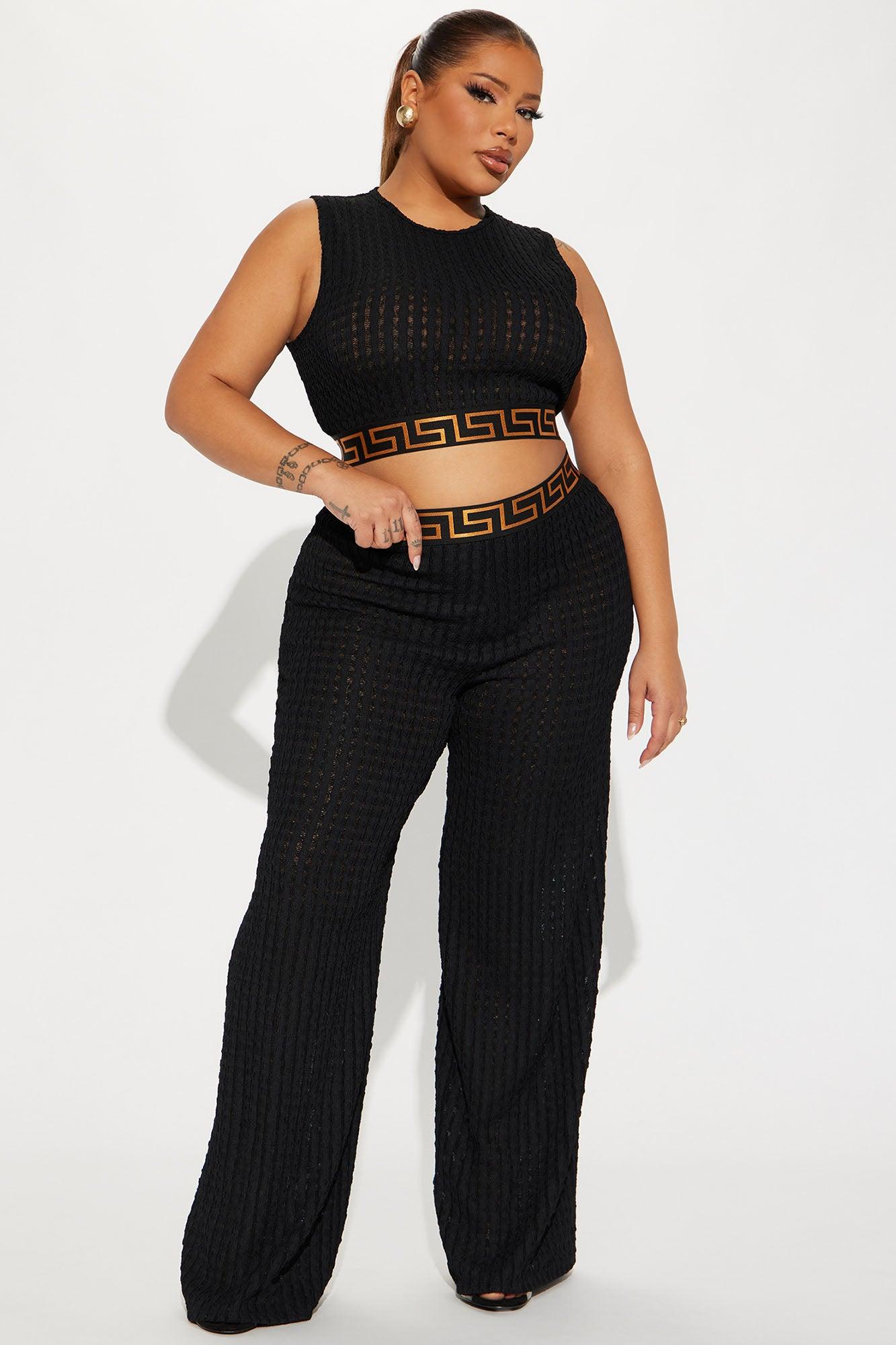 Her World Textured Pant Set - Black Product Image