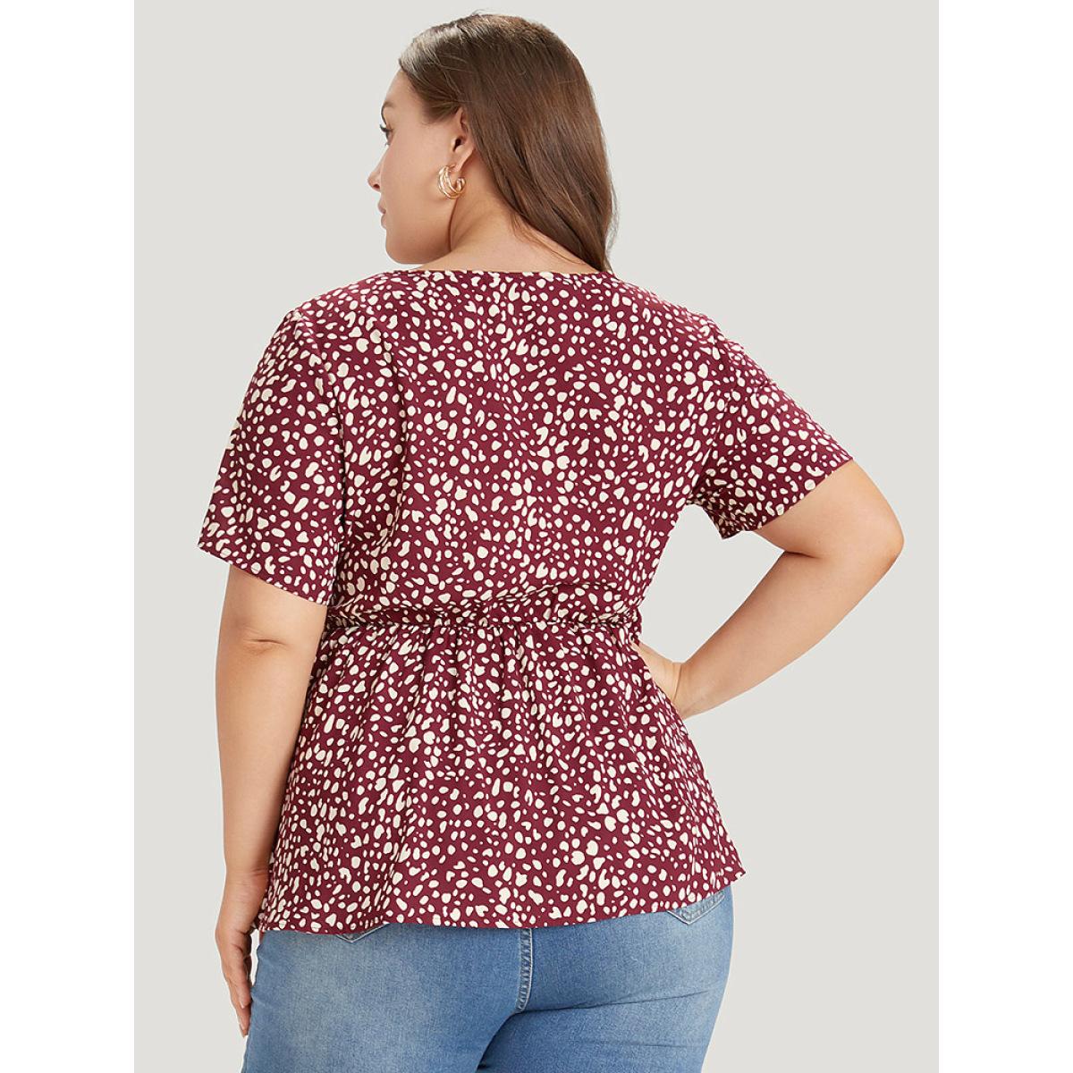 Plus Size Leopard Leopard Knotted Flutter Hem Crew Neck Blouse Women Elegant Short sleeve Round Neck Dailywear Blouses BloomChic 12/L Product Image