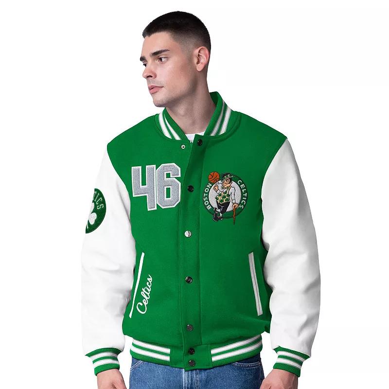 Men's G-III Sports by Carl Banks  Kelly Green Boston Celtics Moneyball Wool & Leather Full-Snap Varsity Jacket, Size: 2XL Product Image