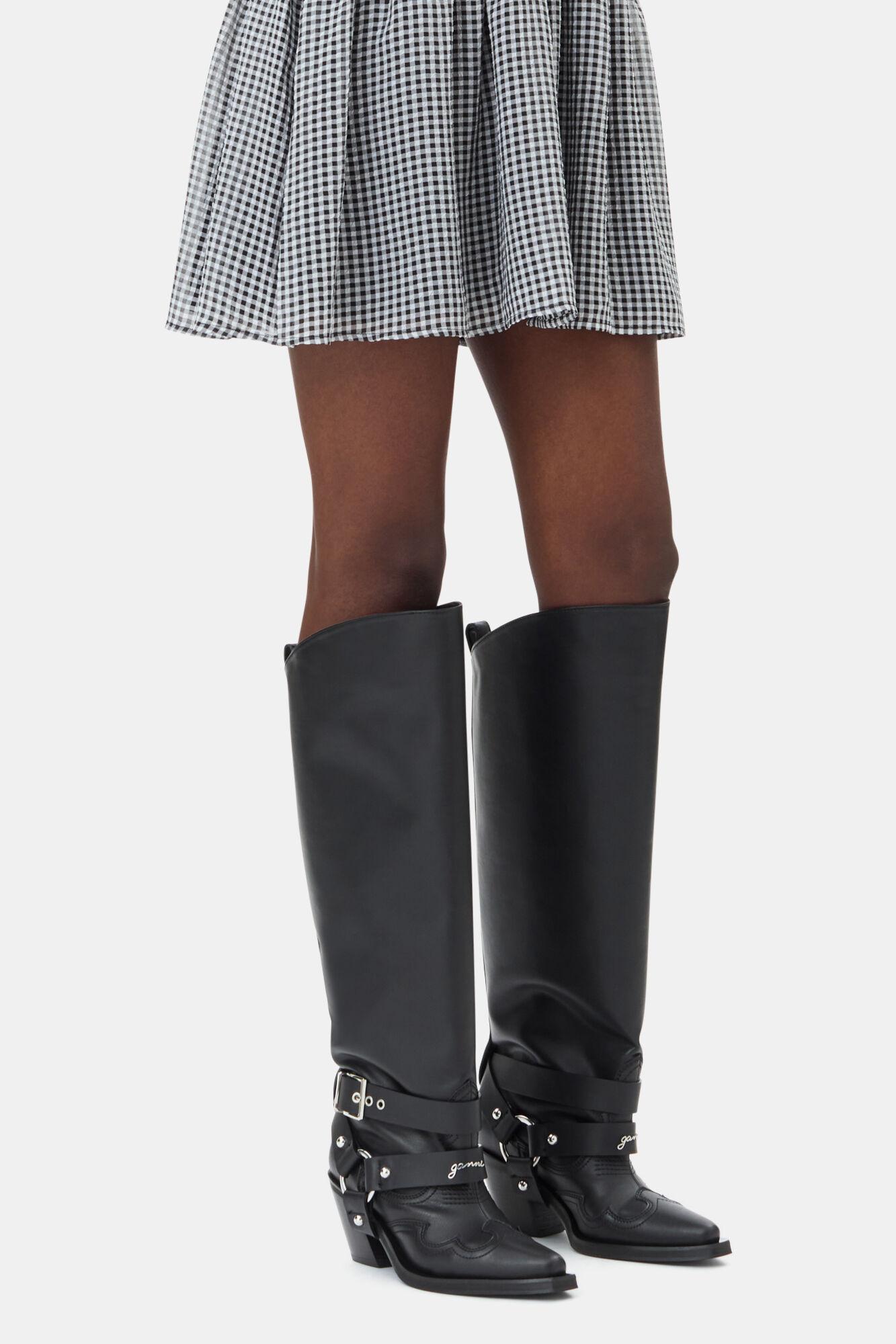 Black High Shaft Embroidered Western Boots Product Image