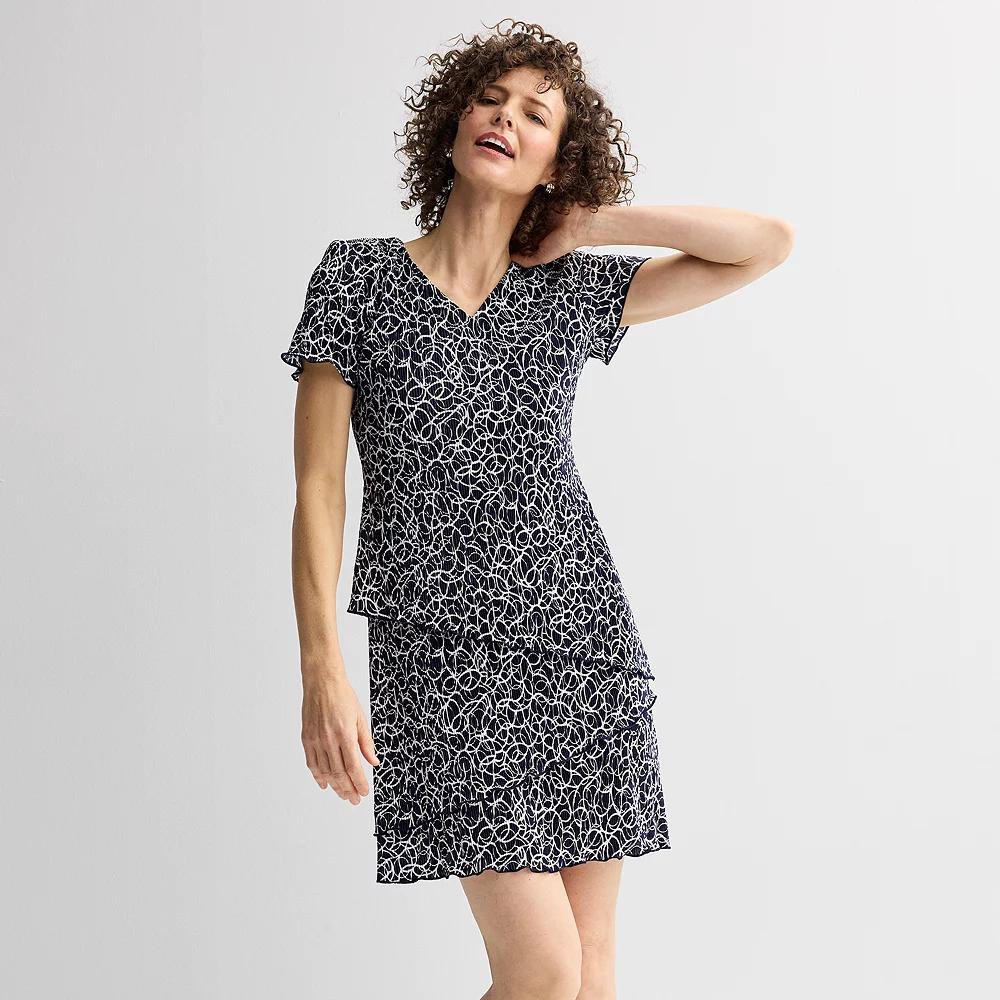 Women's Connected Apparel Pleated Bodre Tiered Dress, Size: 6, Blue Product Image