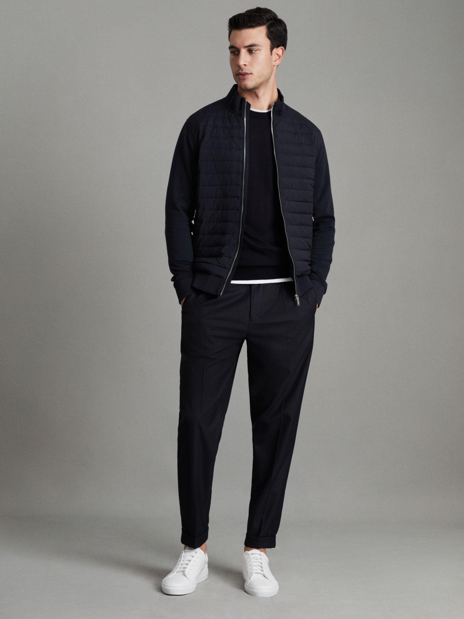 Hybrid Quilt and Knit Zip-Through Jacket in Navy Product Image