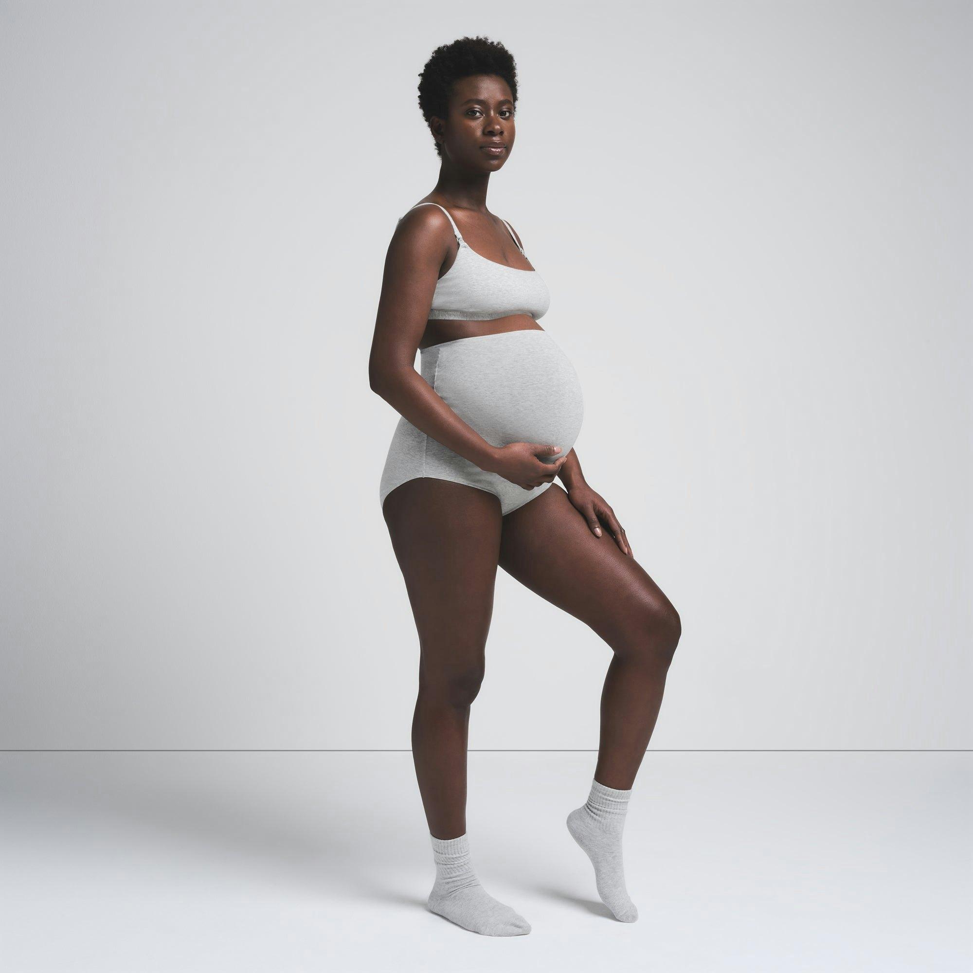 COTTON JERSEY MATERNITY HIGH-WAISTED BRIEF | LIGHT HEATHER GREY Product Image