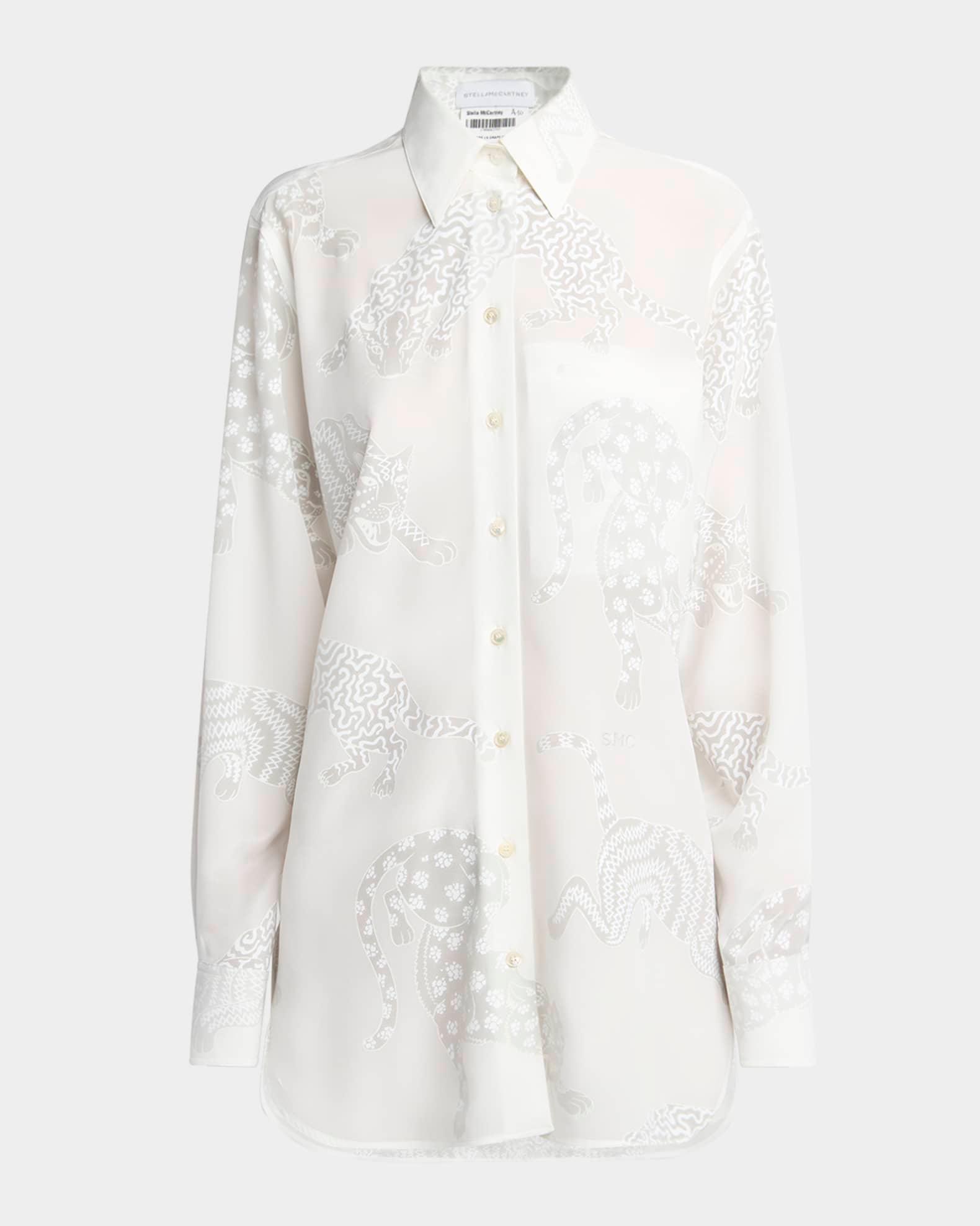 Cat Burnout Button Down Silk Blouse Product Image