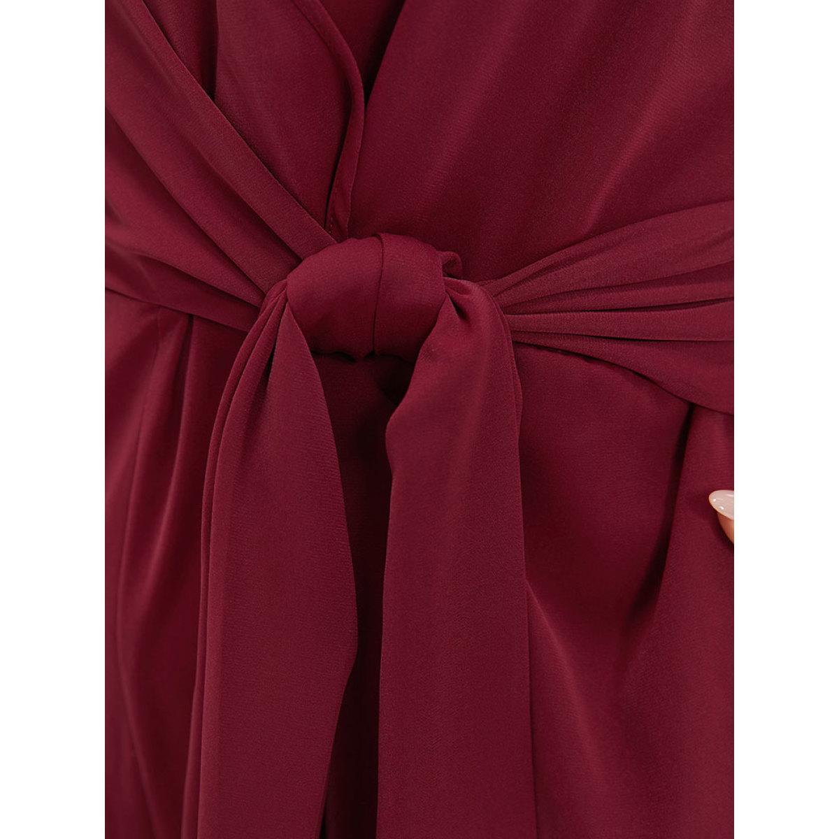 Plus Size Scarlet Plain Surplice Neck Twist Front Cami Jumpsuit Women Elegant Sleeveless Spaghetti Strap Dailywear Loose Jumpsuits BloomChic 30/6X Product Image