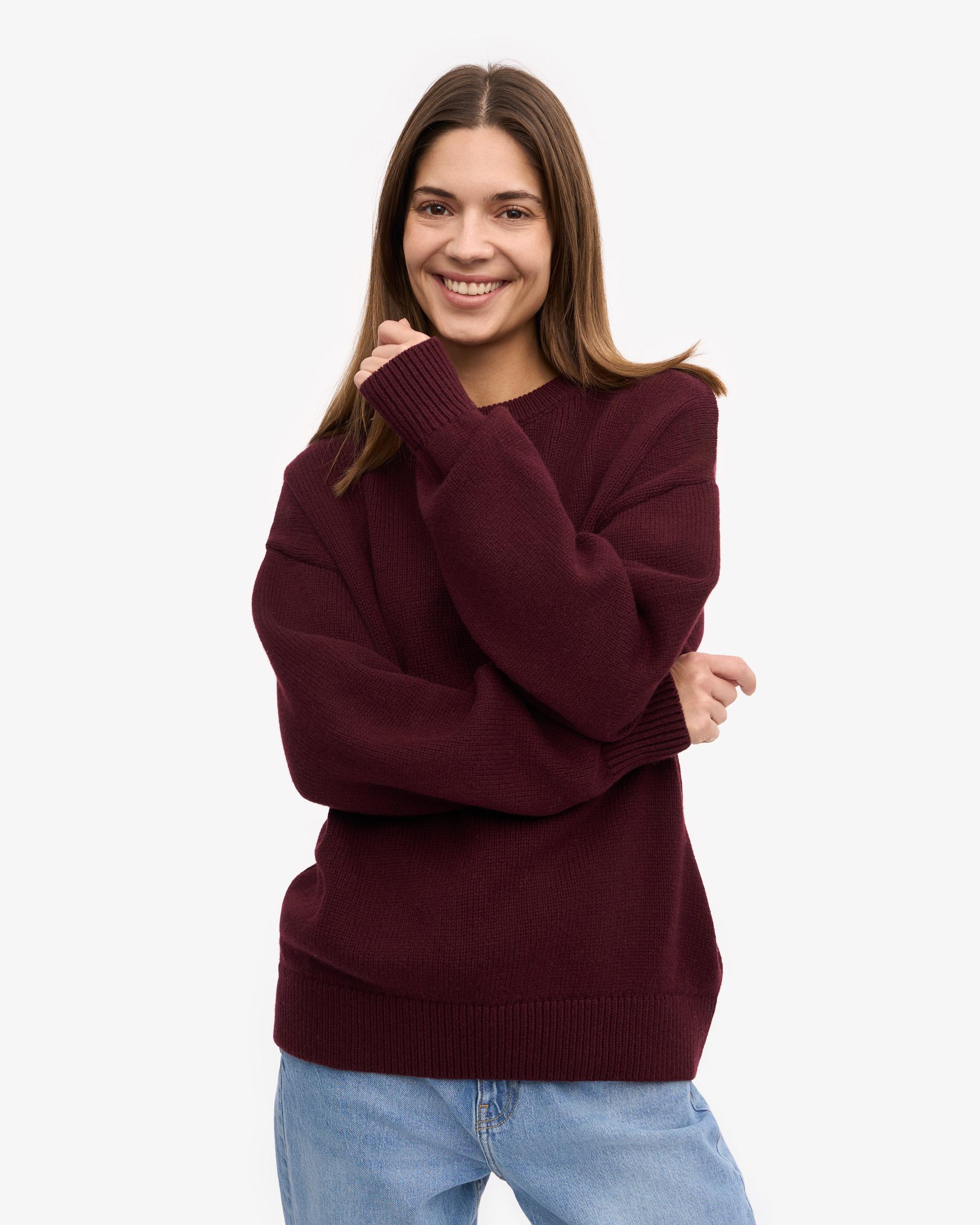 Oversized Merino Wool Crew - Oxblood Red Product Image