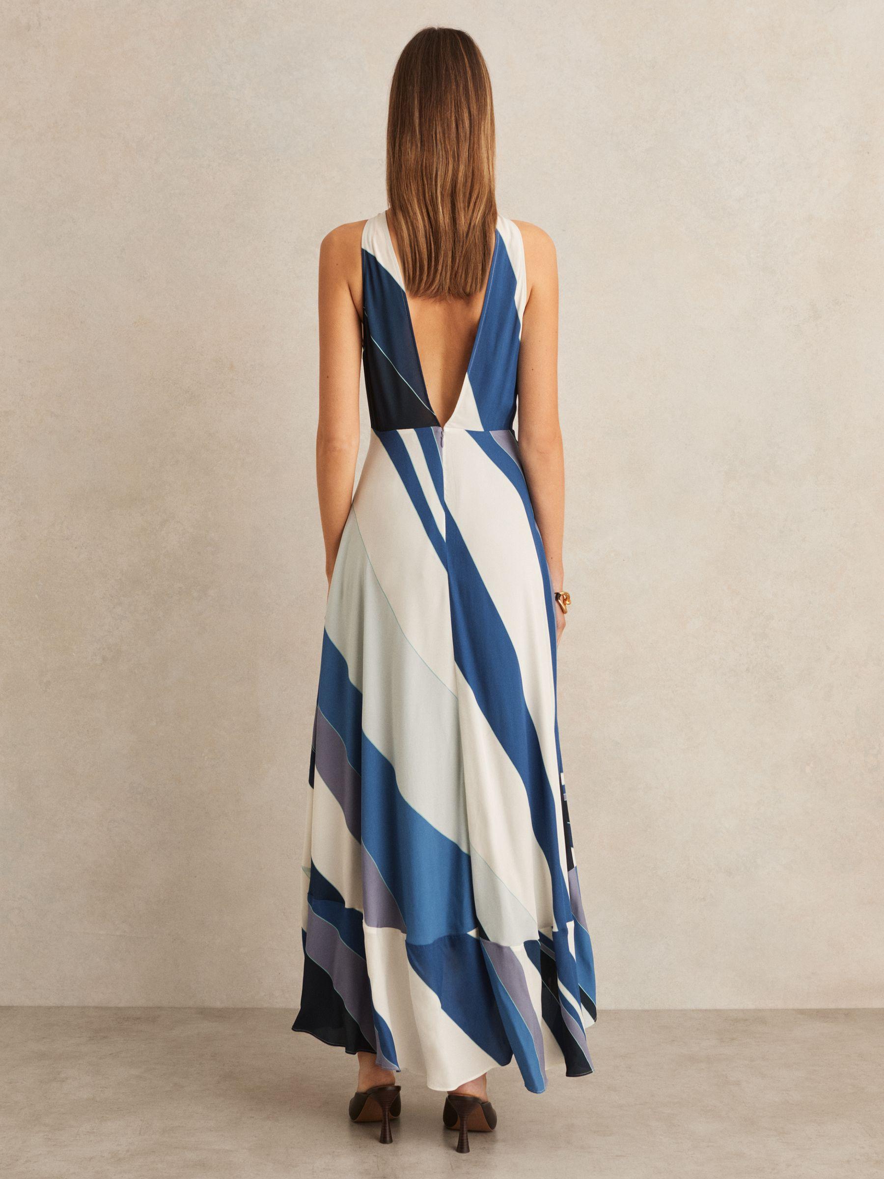 Stripe Print V-Back Midi Dress in Blue Product Image
