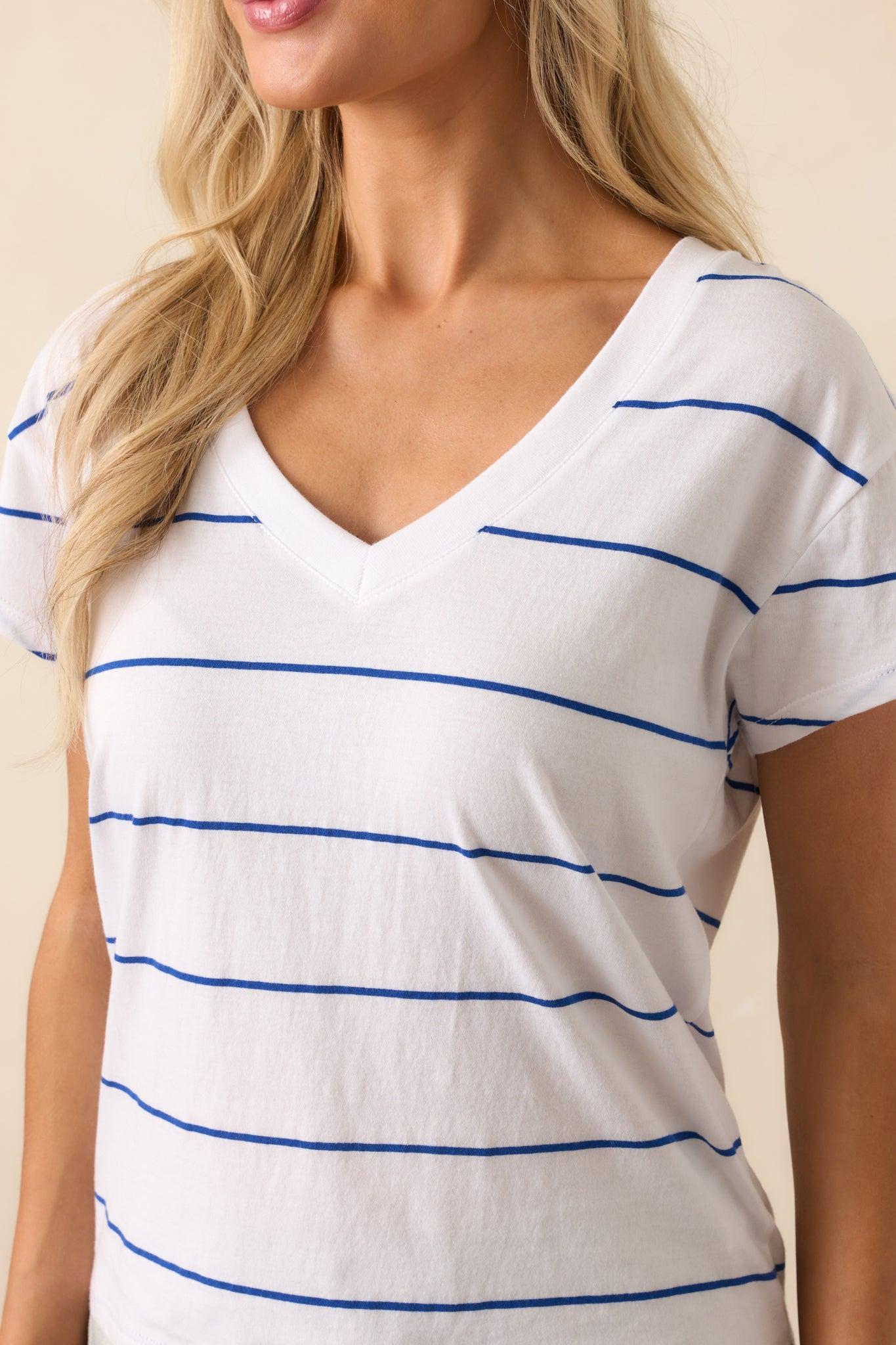 Z Supply Blue Striped Cotton Modern V-Neck Tee Product Image
