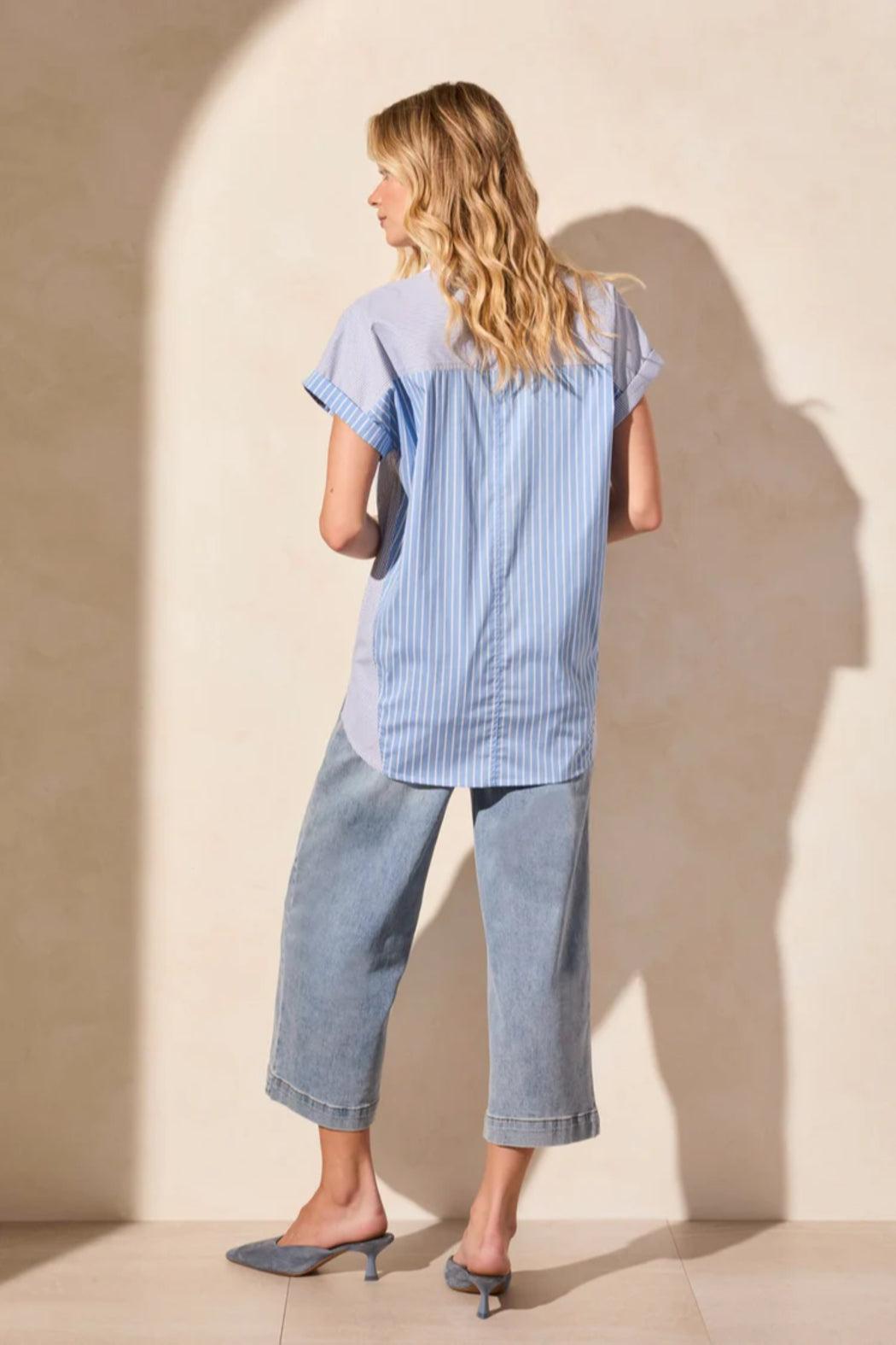 Combo Stripe Button-Front Collared Shirt Product Image