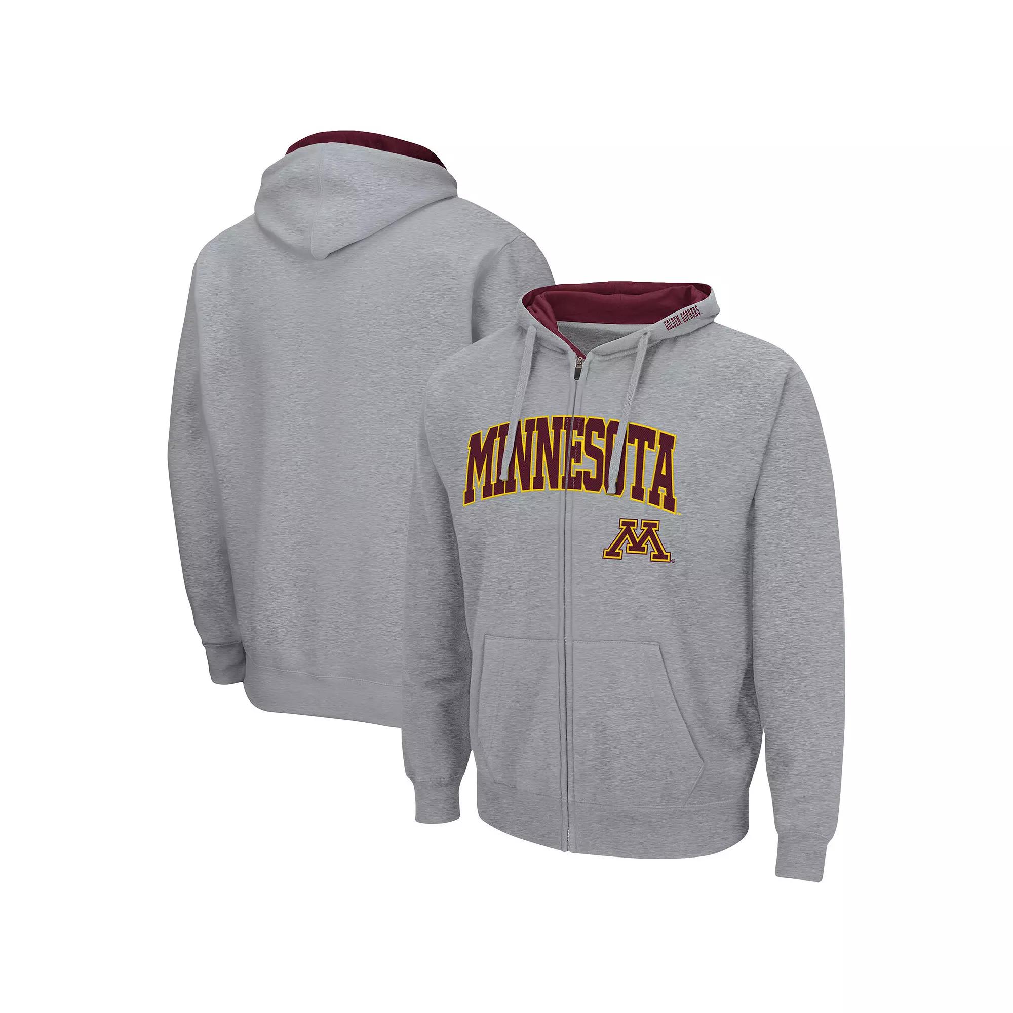 Men's Colosseum Heathered Gray Minnesota Golden Gophers Arch & Logo 3.0 Full-Zip Hoodie,  Product Image