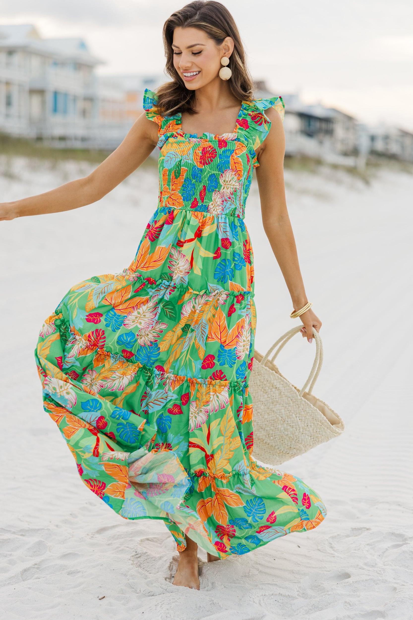 Fearless Travels Green Tropical Maxi Dress Female Product Image