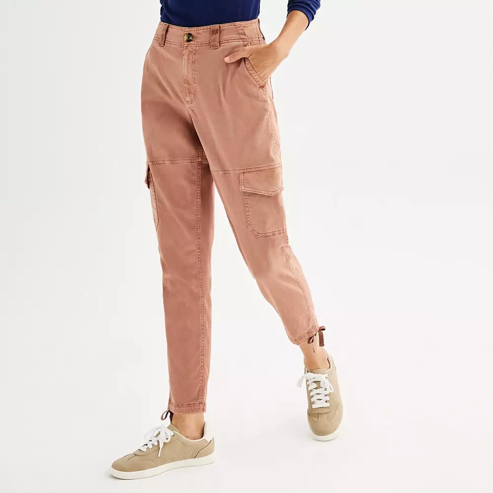 Women's Sonoma Goods For Life® High Waisted Twill Cargo Pants, Size: Small, Red Mauve Product Image